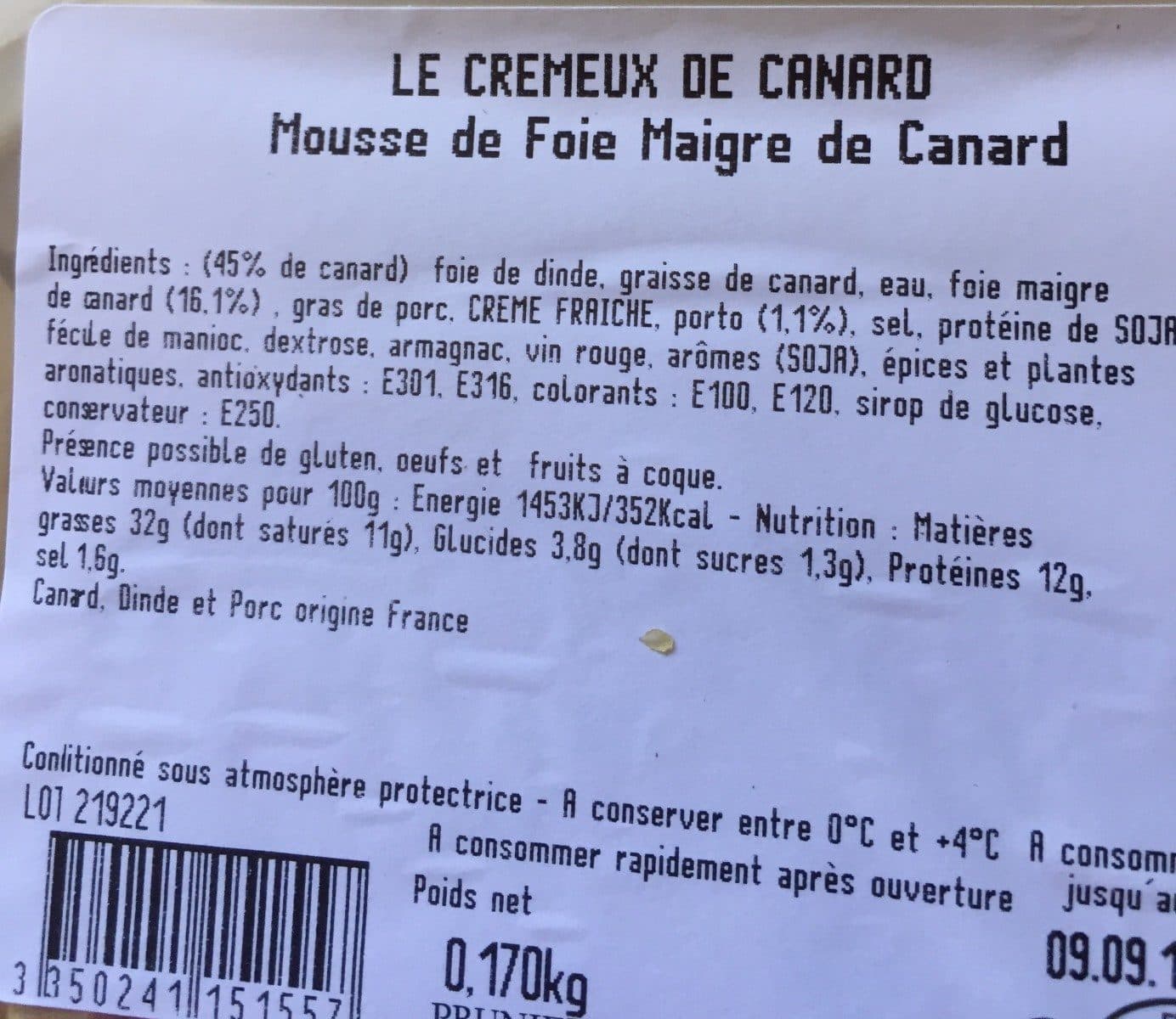 Prunier Cremeux de canard packshot
