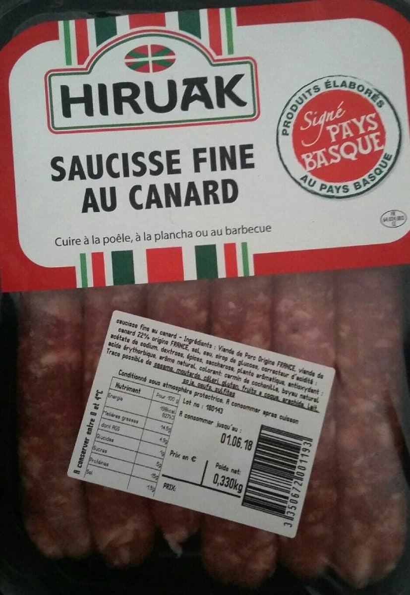 Hiruak Saucisse fine au canard packshot