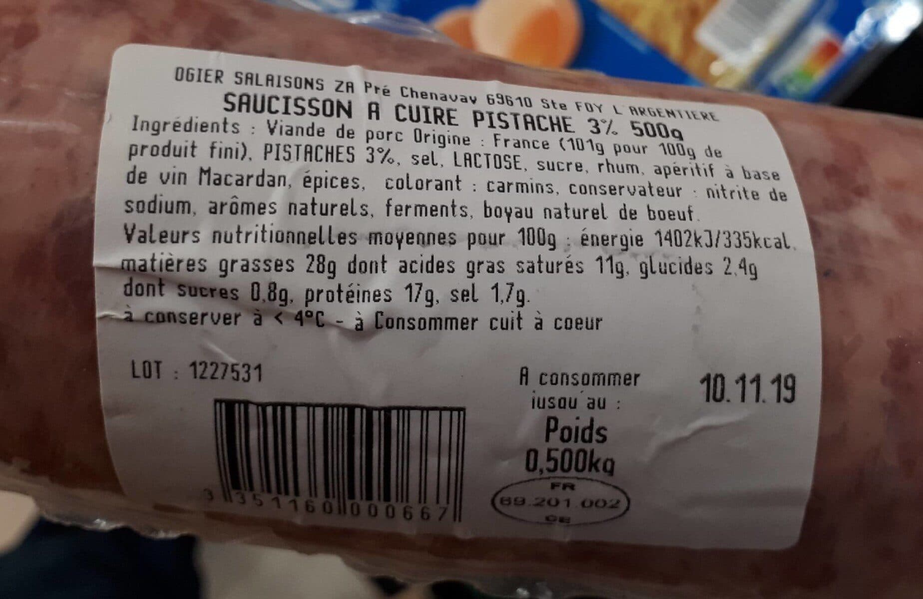 Michel Ogier Saucisson de Lyon a cuire pistache 3% packshot