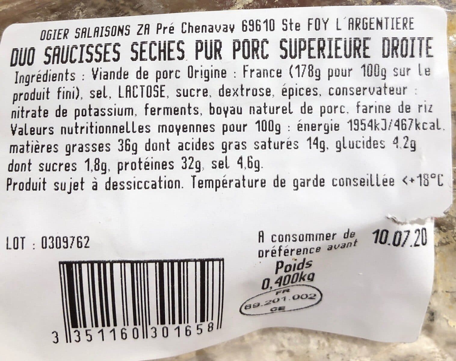 Michel Ogier Saucisse seche packshot