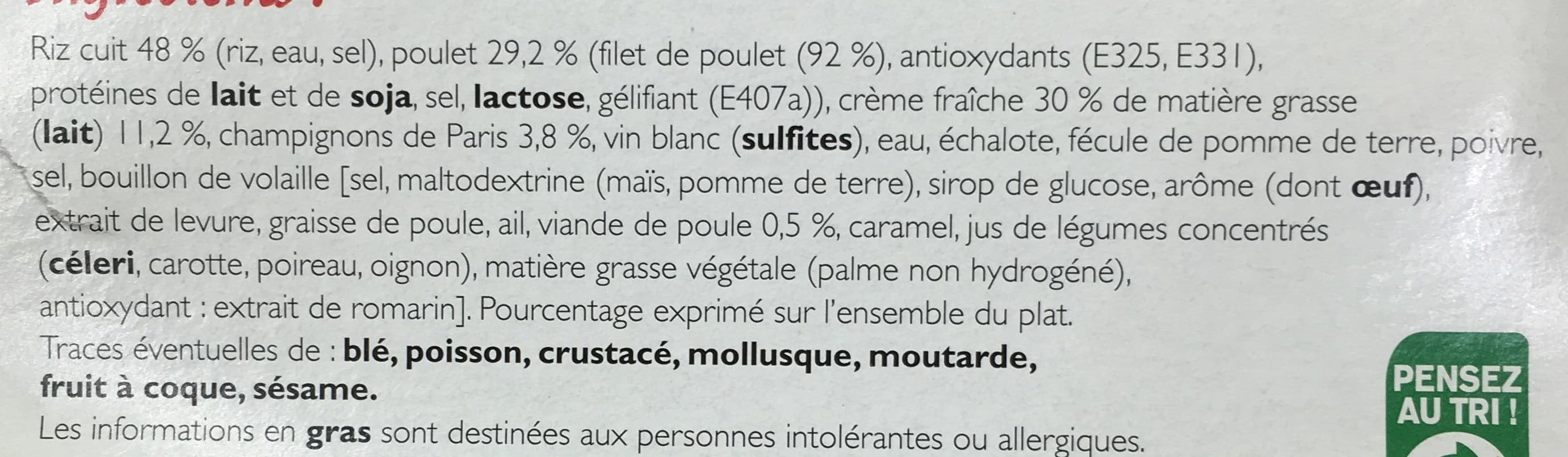 Tous les Palais du Monde Poulet à la Normande à la crème et aux champignons accompagné de riz packshot