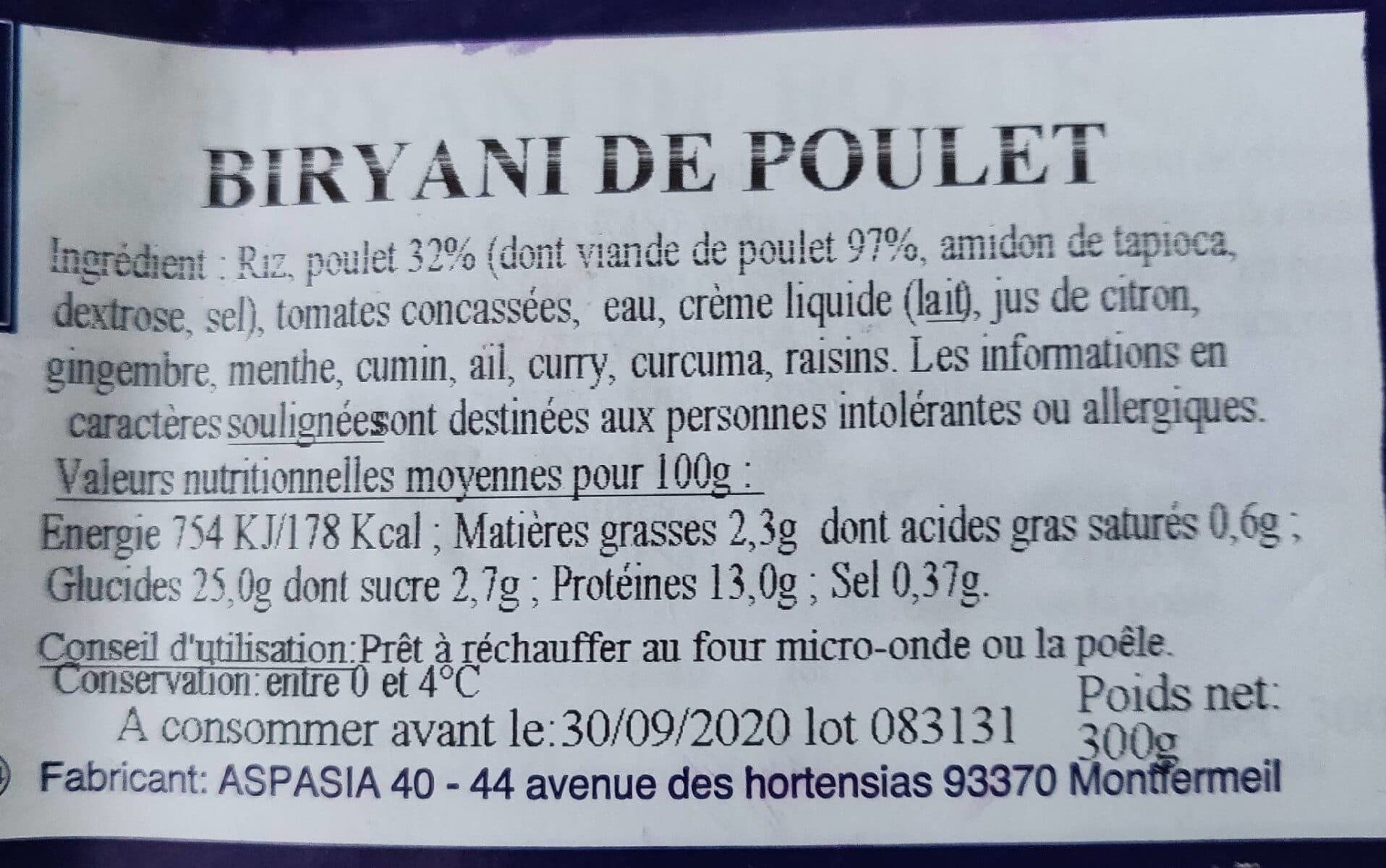 Tous les Palais du Monde Biryani de poulet packshot