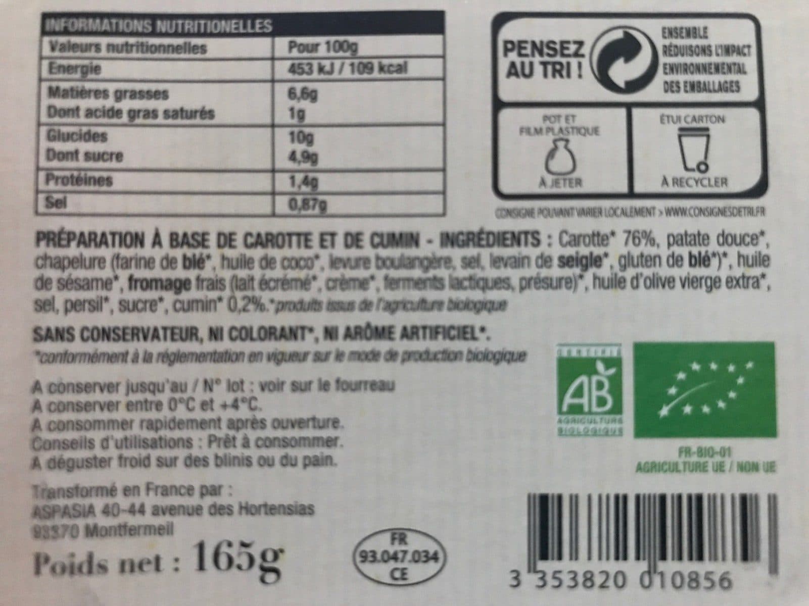 Le Traiteur Gourmet Mousse de carotte au cumin packshot