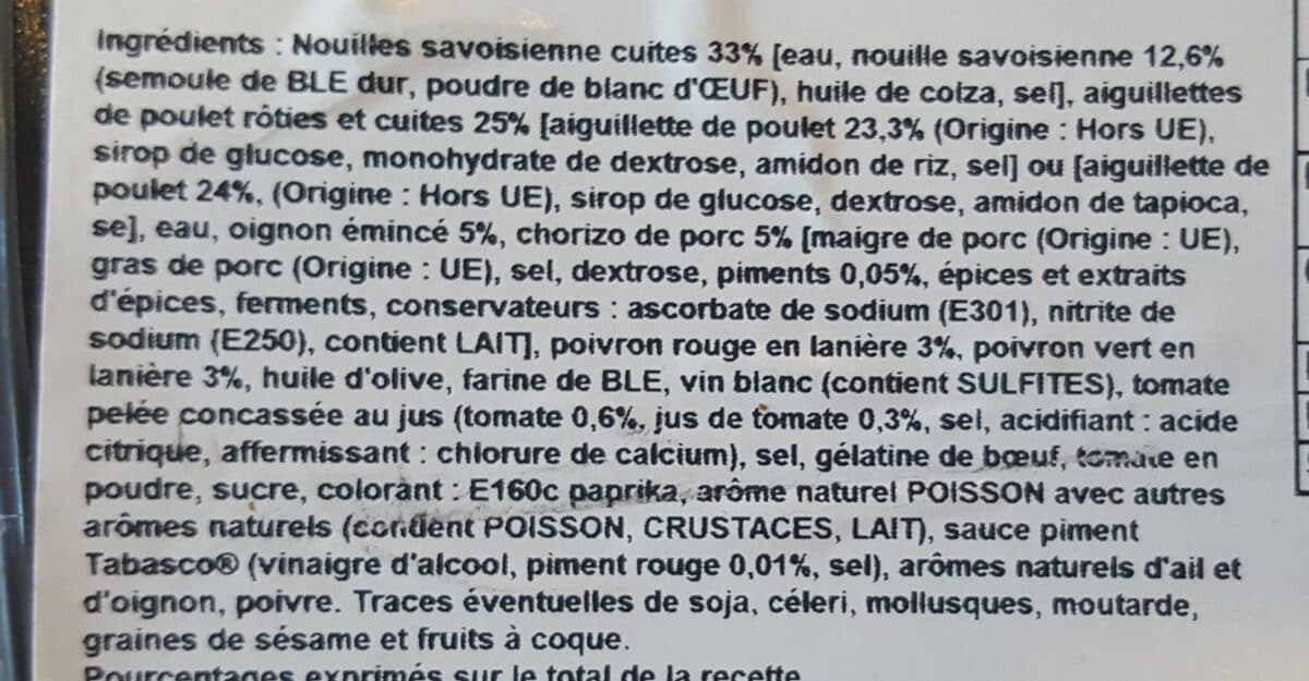 Open Food Facts Aiguillettes de poulet au Chorizo et Tagliatelles packshot