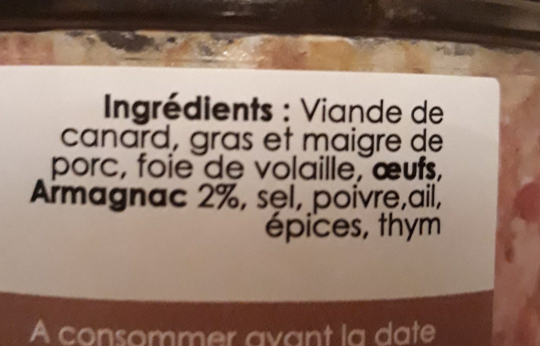 Panache des landes Terrine de canard à l'Armagnac, 190g packshot