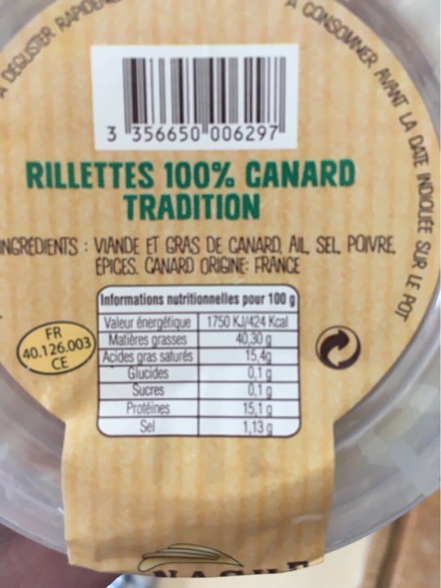 Open Food Facts Rillettes 100% canard packshot