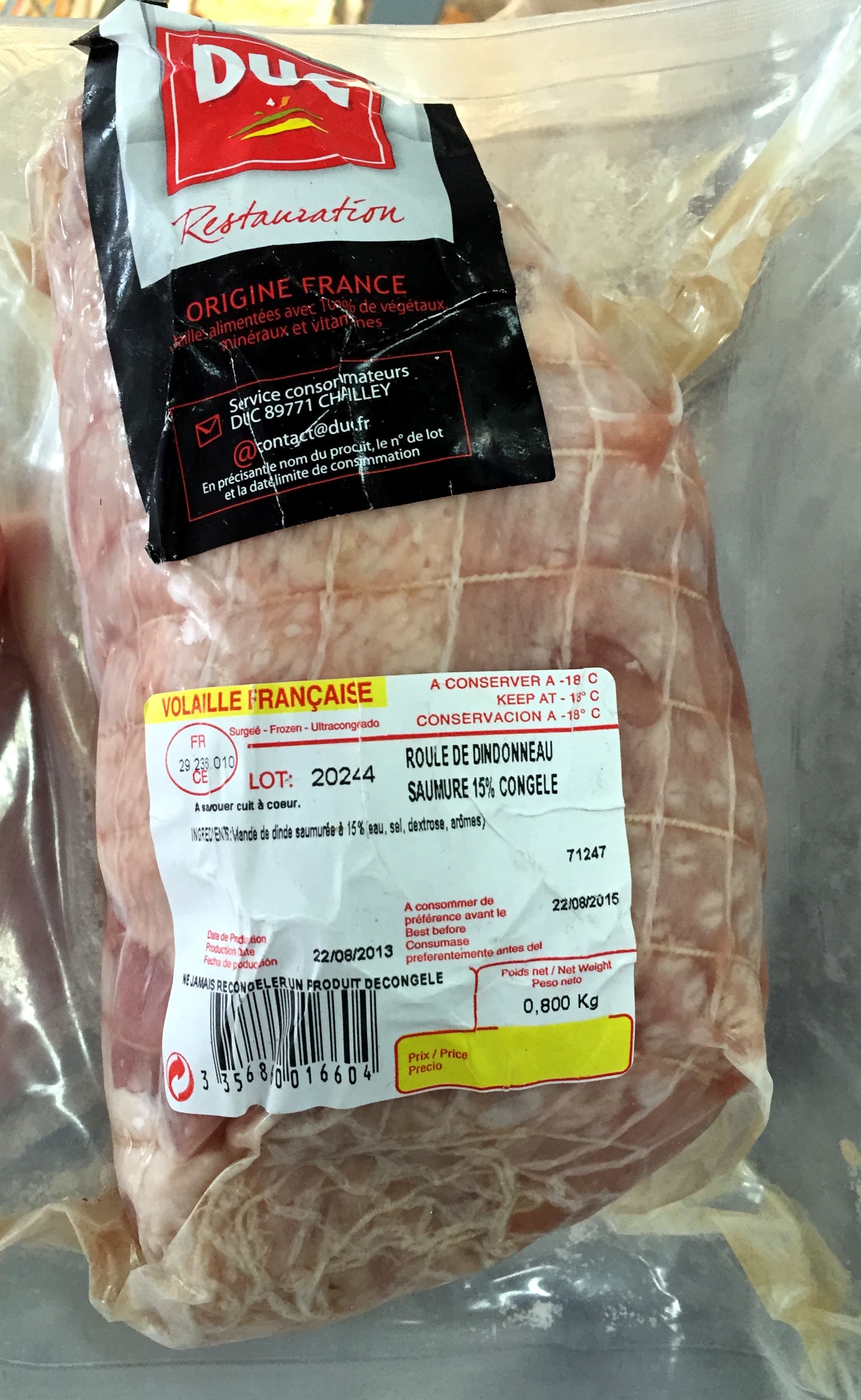 Duc Roulé de dindonneau saumure 15 % congelé packshot