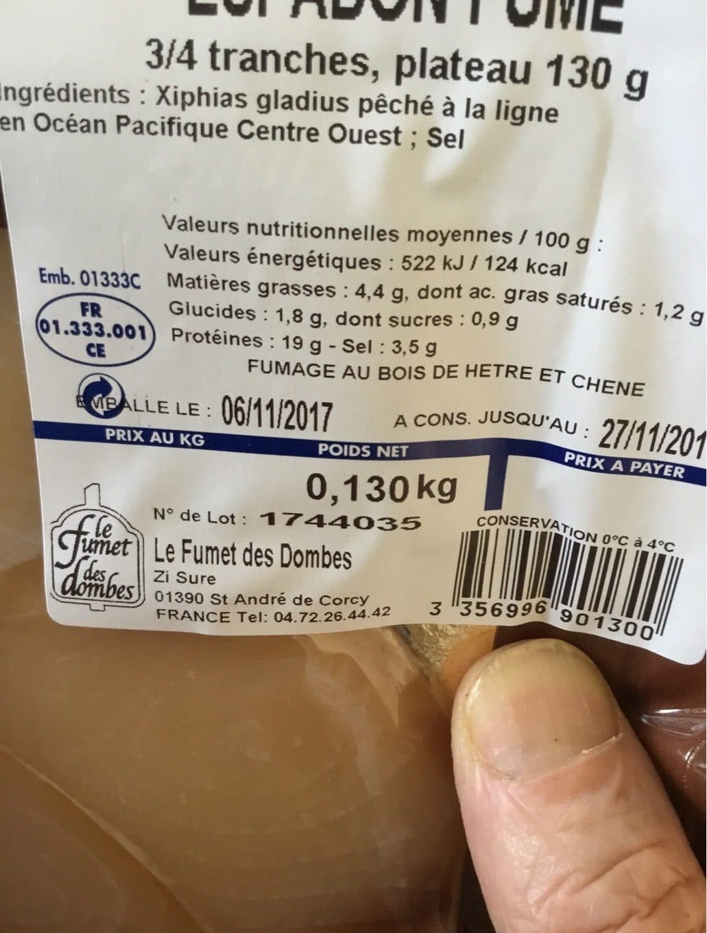 Le Fumet des Dombes Espadon fumé packshot