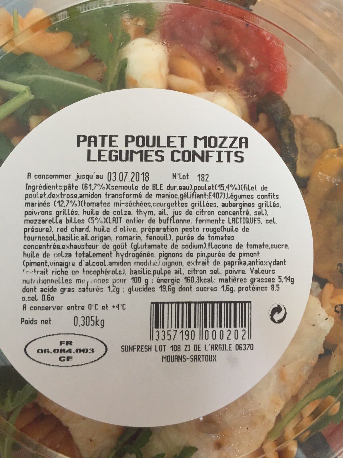 Open Food Facts Pate poulet mozza legumes confits packshot