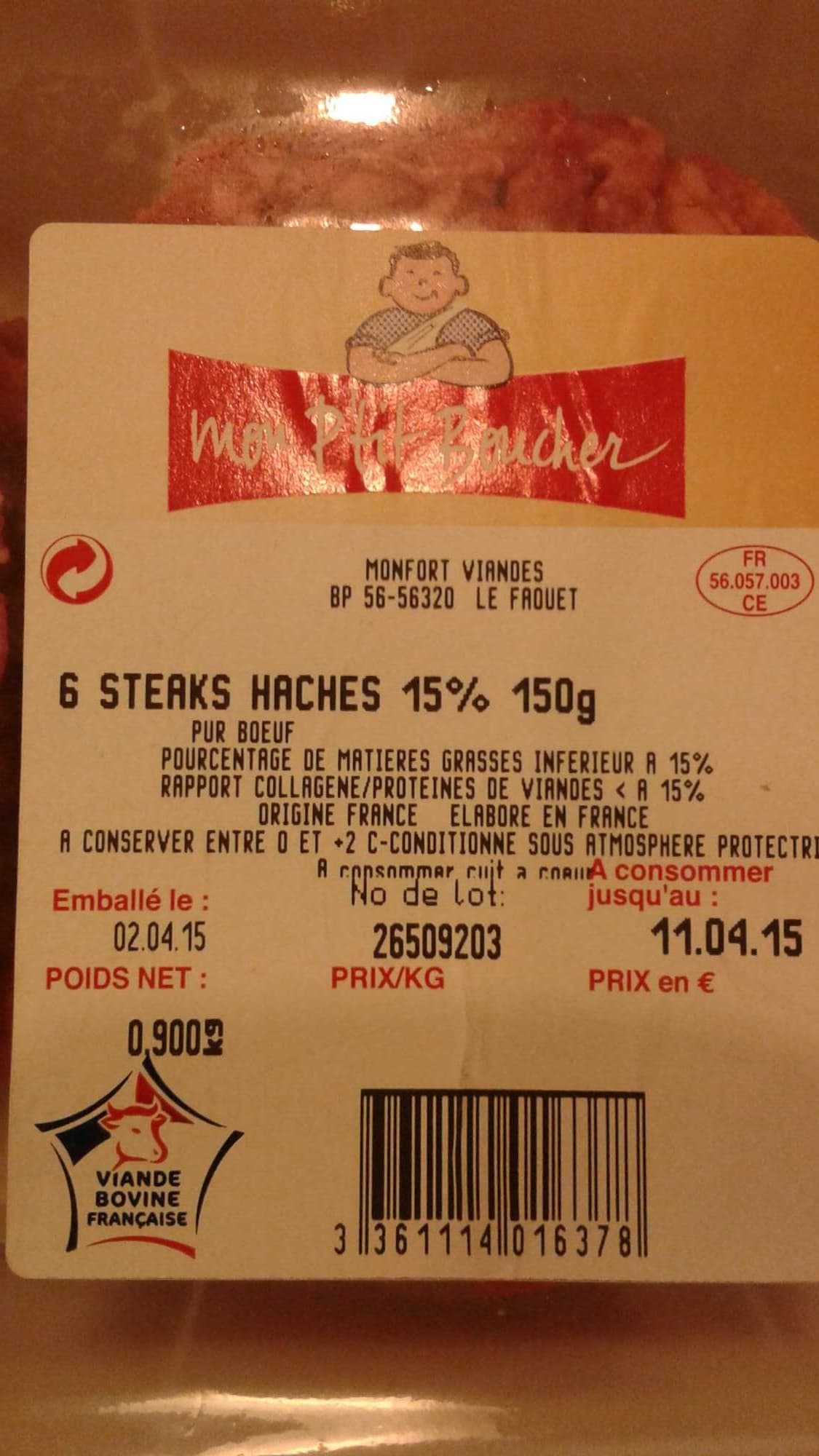 Open Food Facts 6 steaks hachés 15% packshot