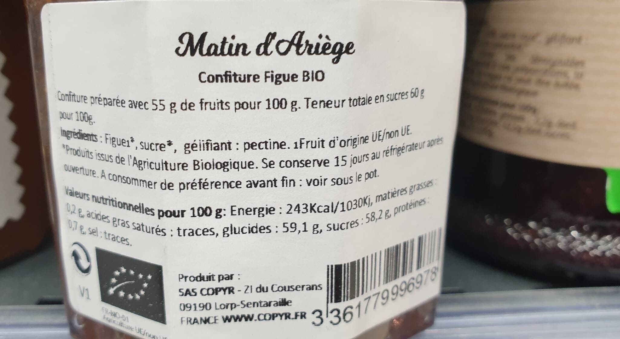 Matin D’Ariege Confiture extra figue packshot