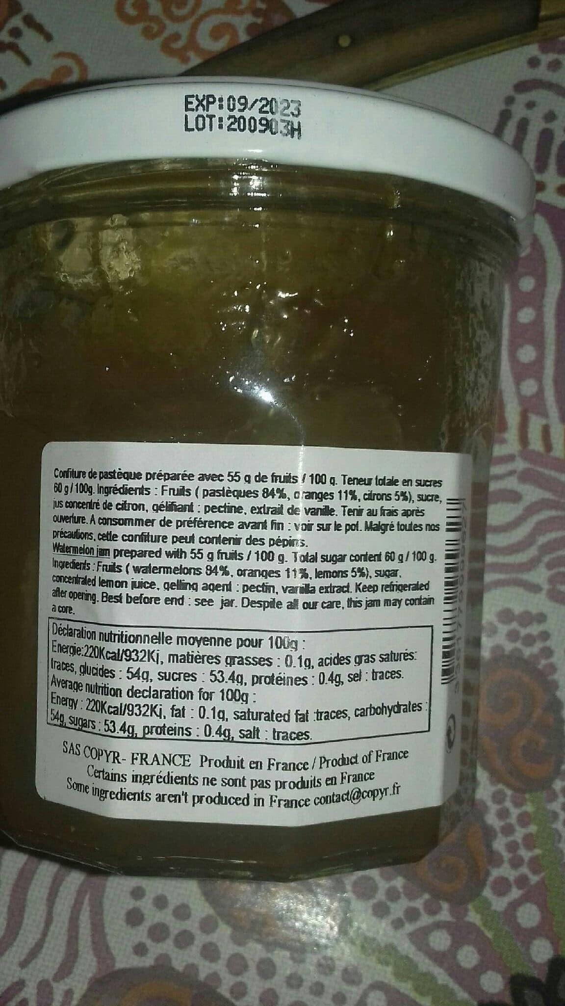 Matin d'Ariège Confiture extra pastèque packshot
