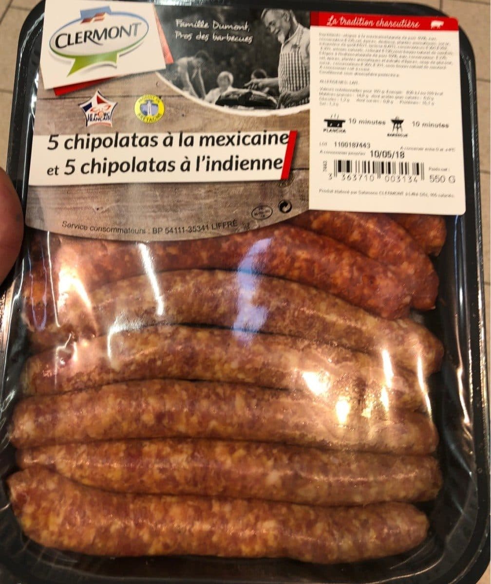 Clermont 5 chipolatas a la mexicaine et 5 chipolatas a l'indienne packshot