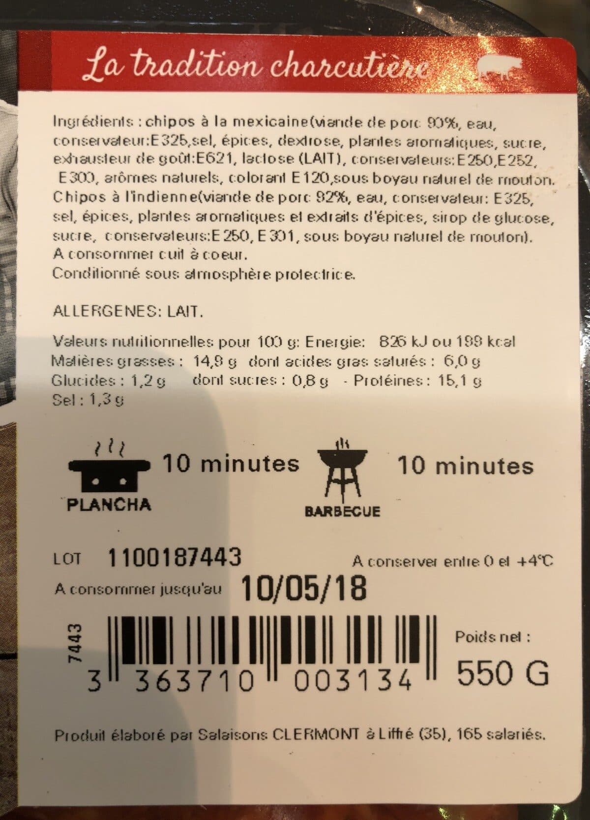Clermont 5 chipolatas a la mexicaine et 5 chipolatas a l'indienne packshot