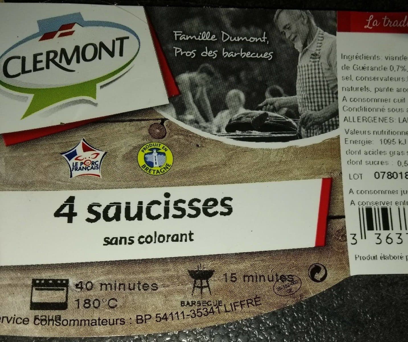 Clermont Saucisses au sel de Guerande sans colorant, 4 pieces packshot