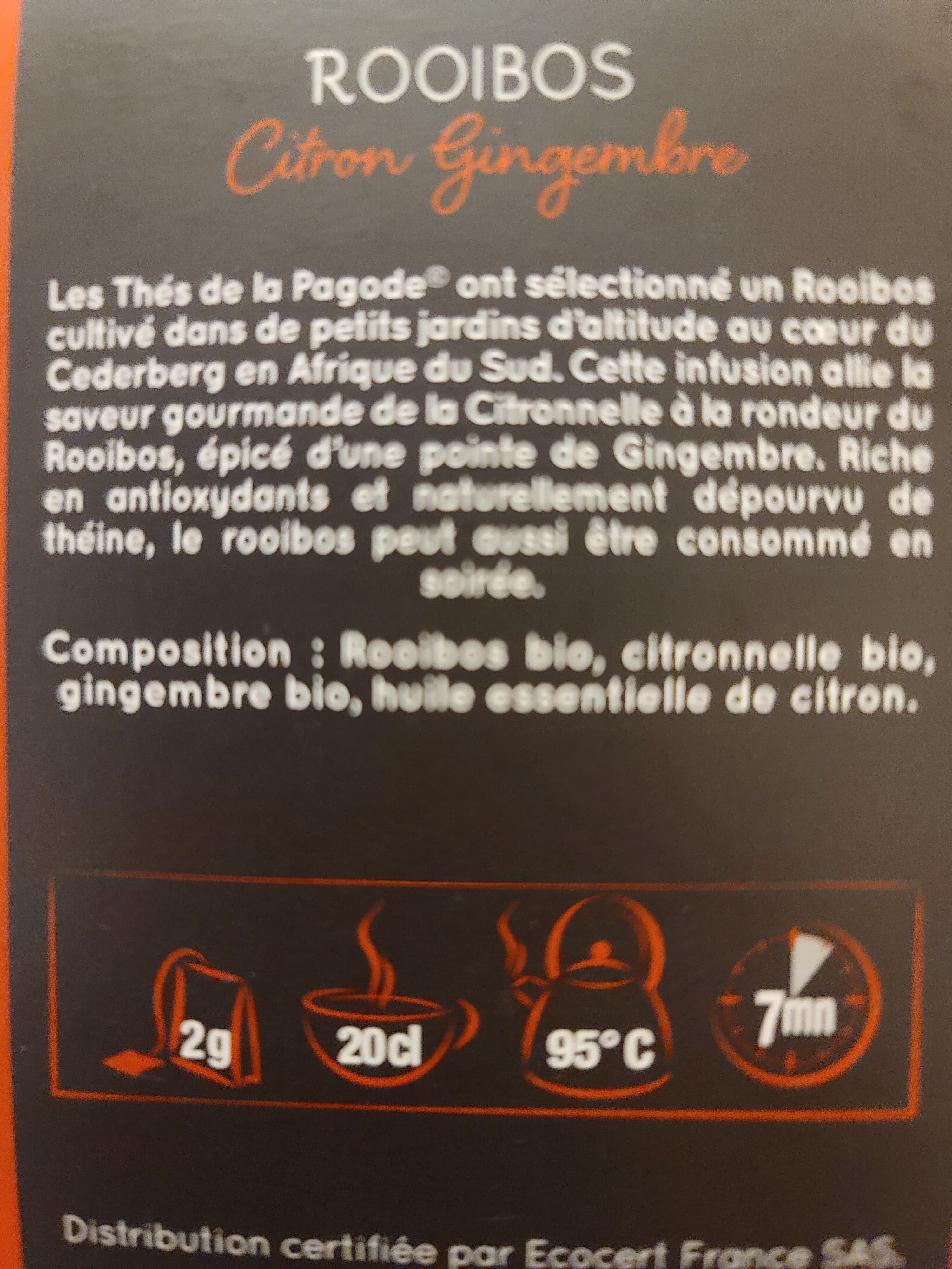 Thés de la Pagode The ROOIBOS CITRON GINGEMBRE 20 SACHETS packshot
