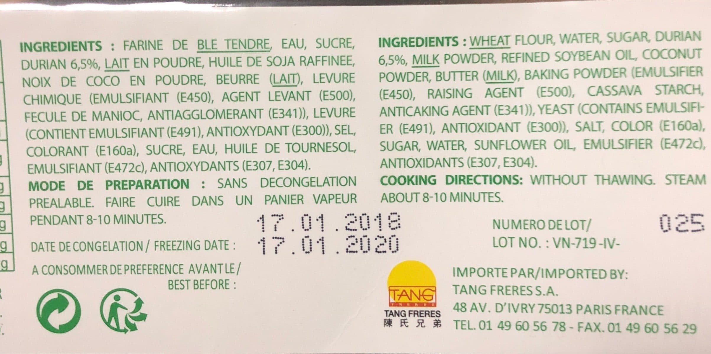 Cock Brand Brioche au durian congeles packshot