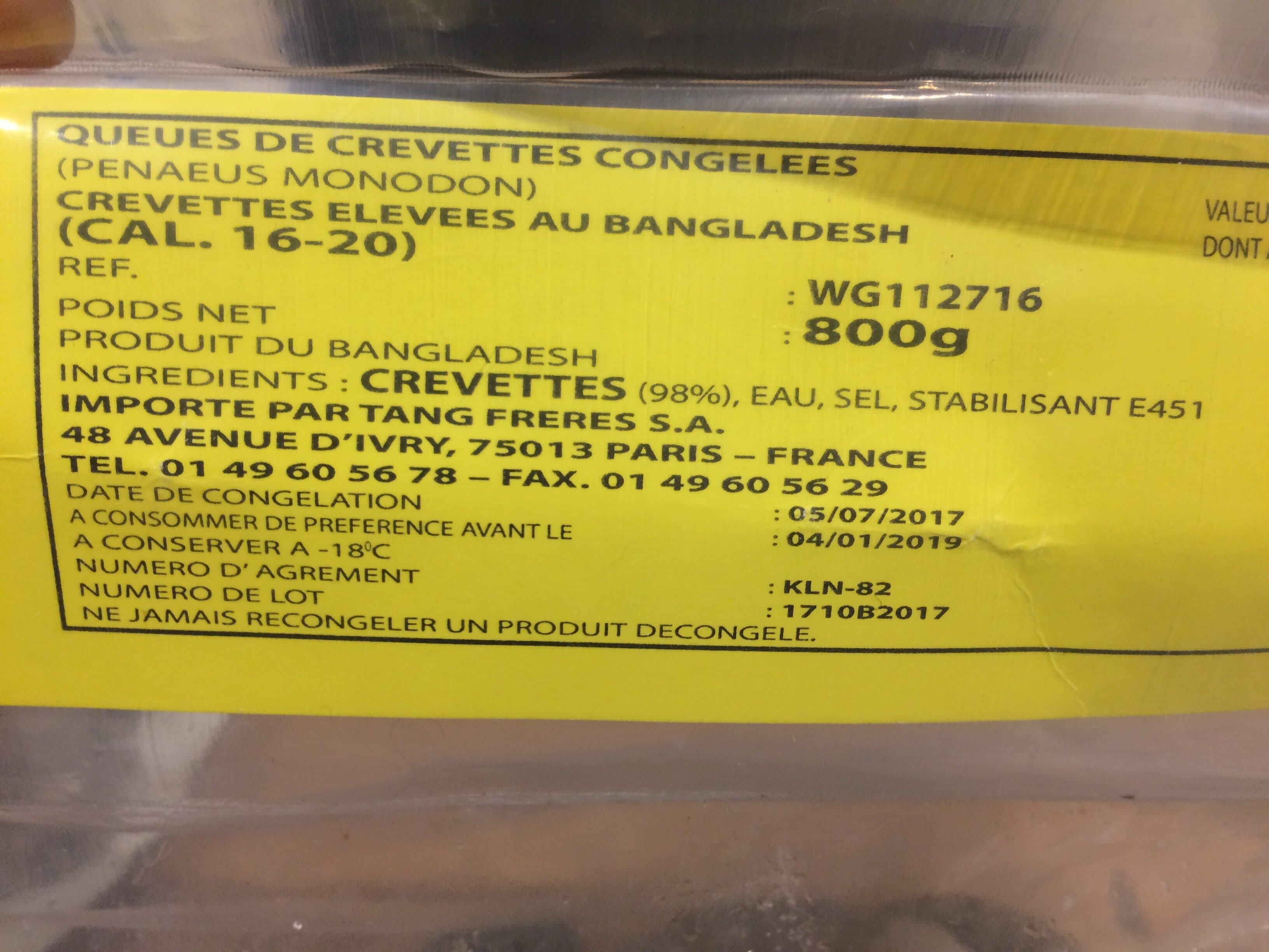 Freres Tang Queue de crevettes congelees packshot