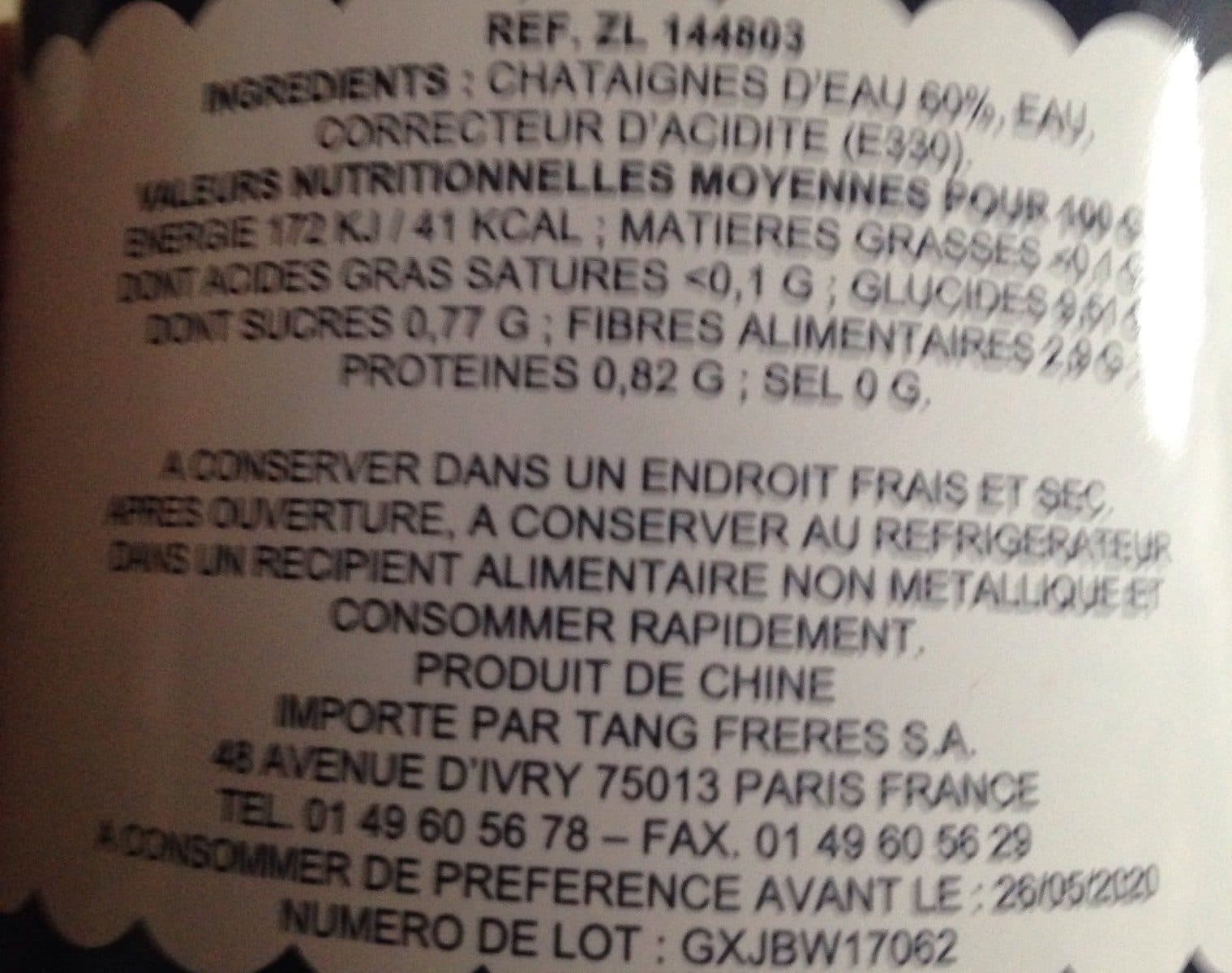 Cock Brand Châtaignes d'eau entières et pelées packshot