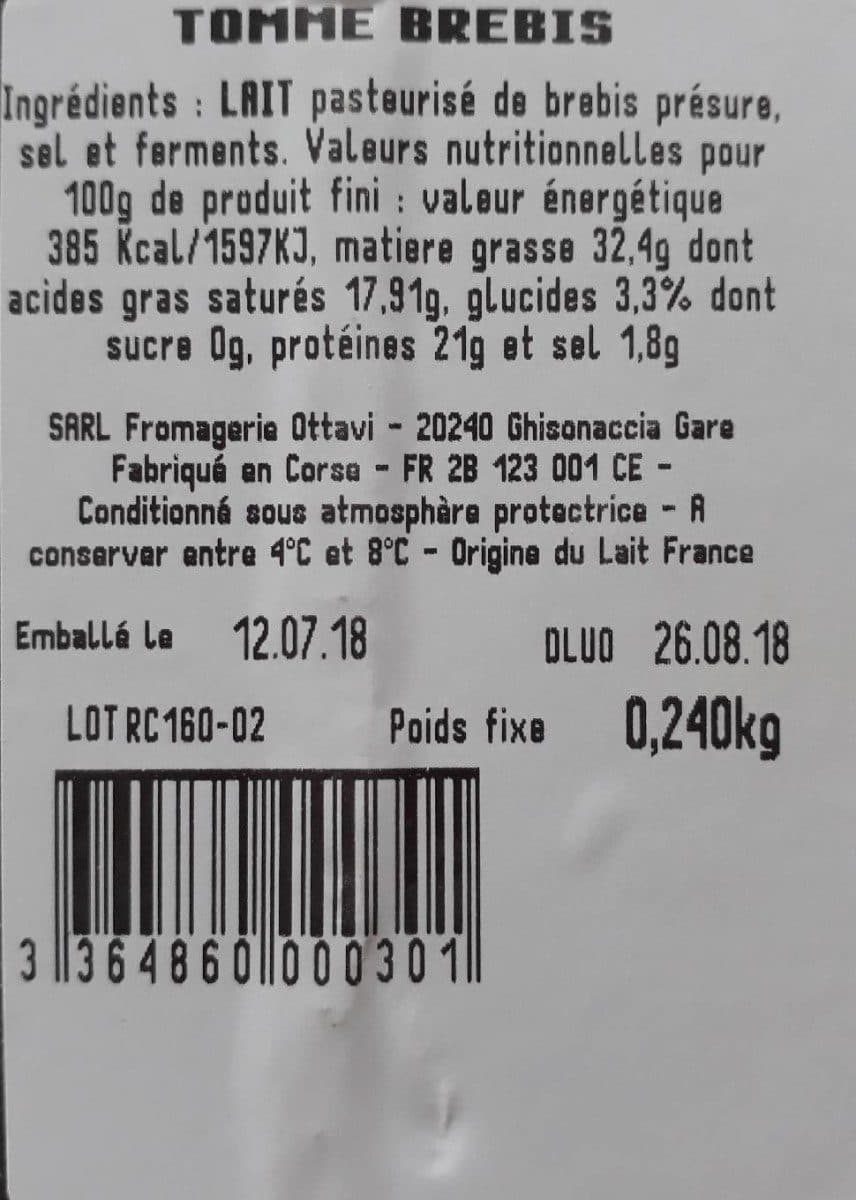 Open Food Facts Tomme brebis packshot
