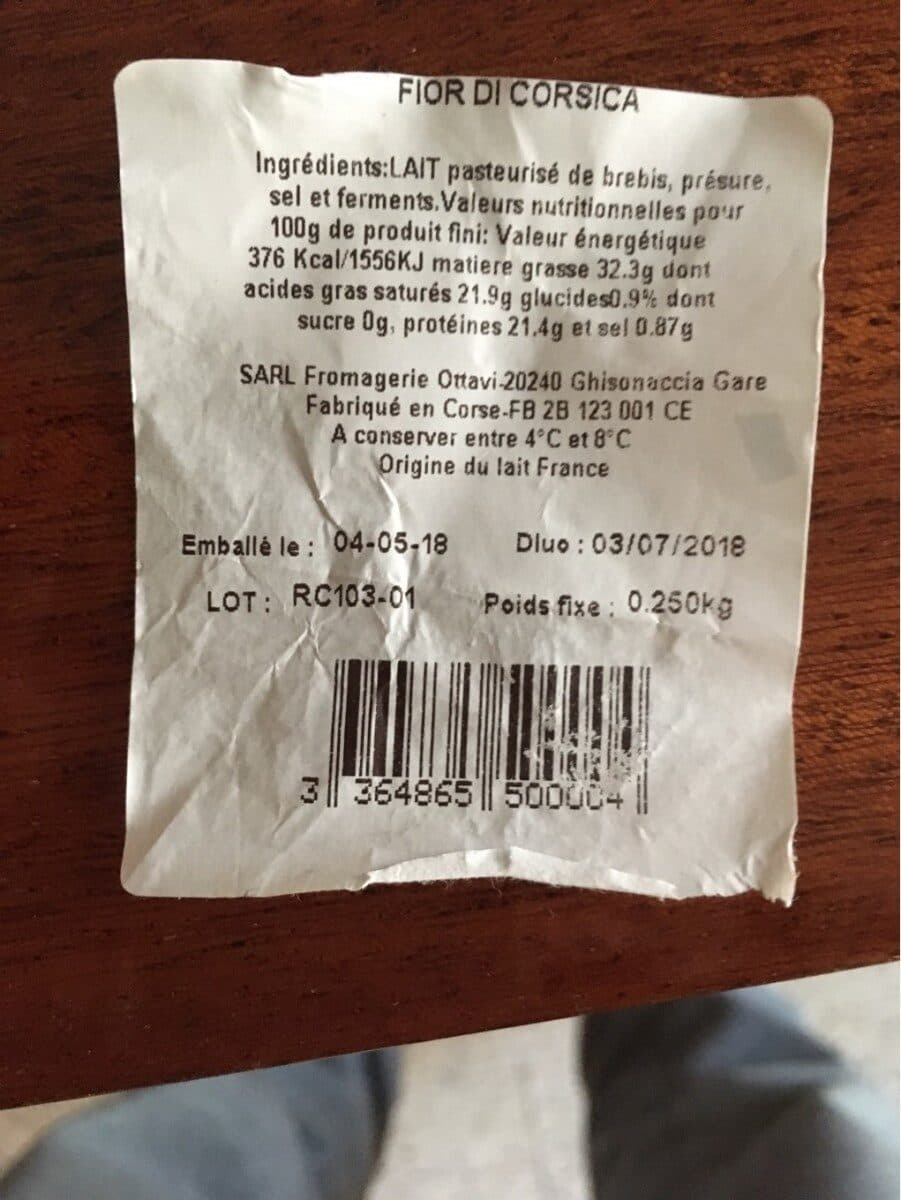 Open Food Facts Fromage de brebis Fior di Corsica packshot