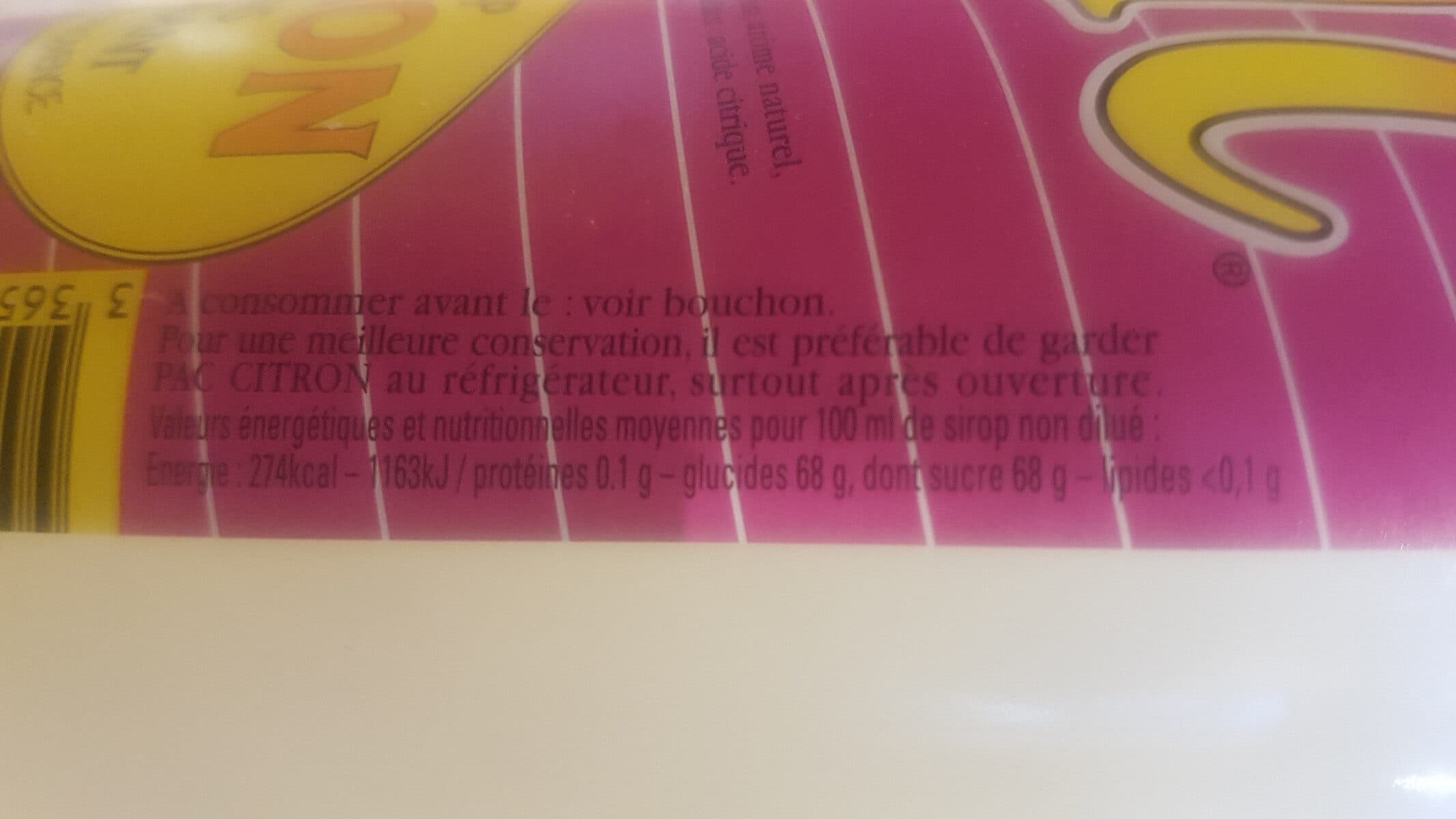 Pac Sirop Citron sans Colorant packshot