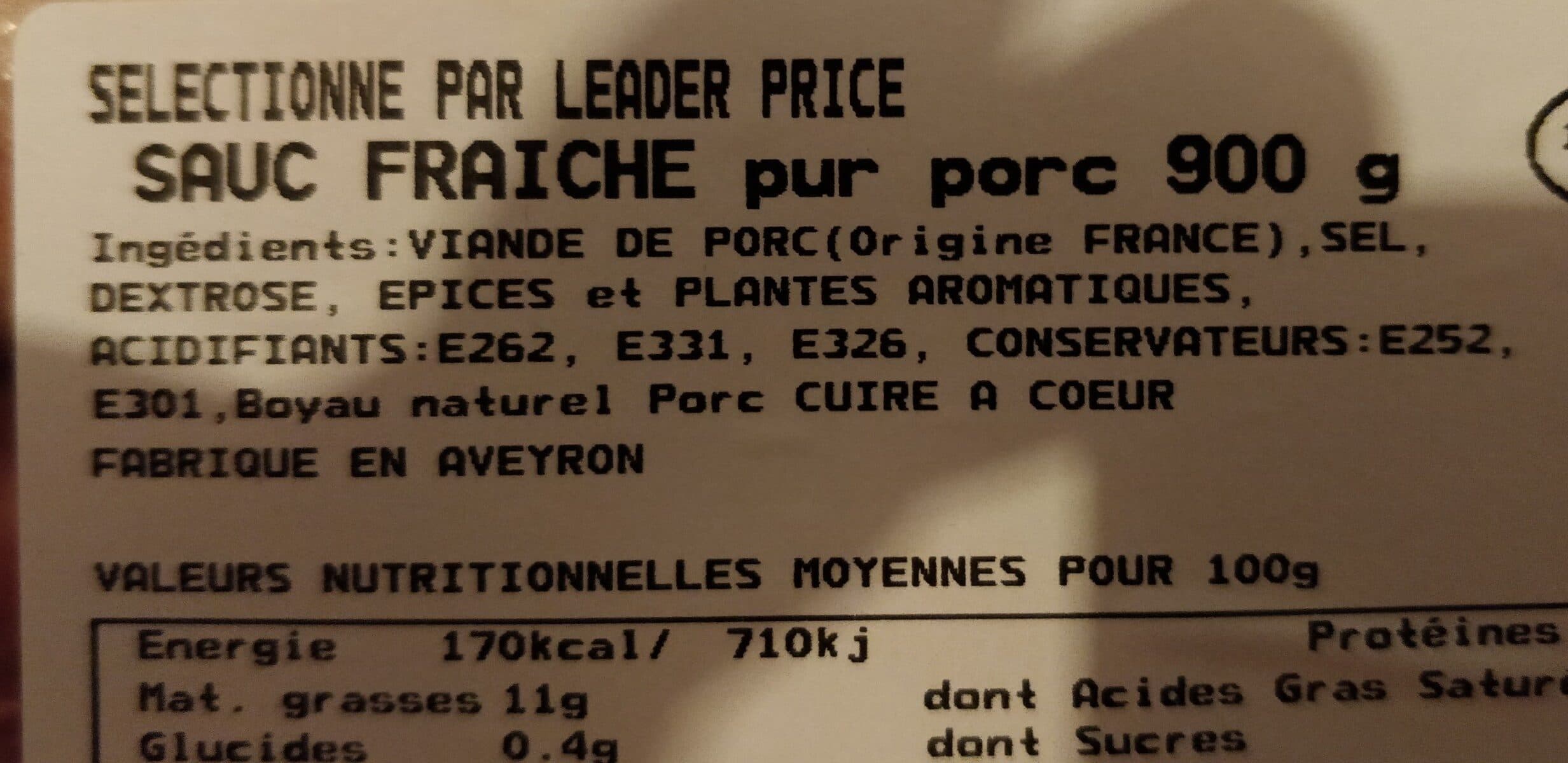 Leader Price Saucisse fraiche pur porc packshot