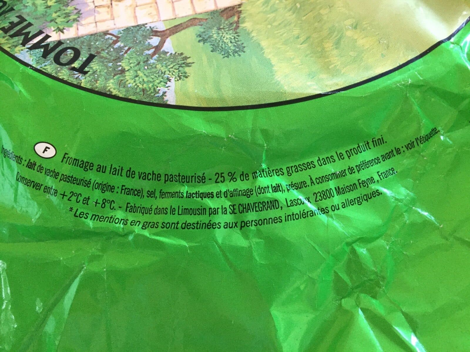 Open Food Facts Tome au lait de vache pasteurisé packshot