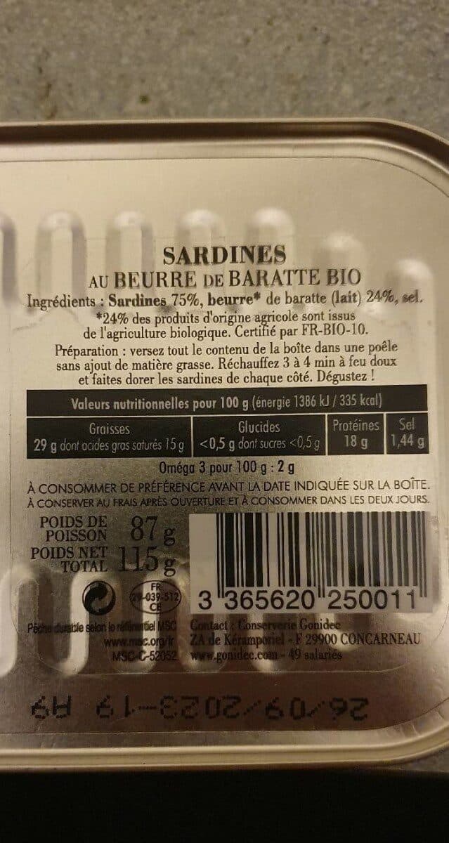 Jacques Gonidec Sardines au Beurre de Baratte Bio packshot