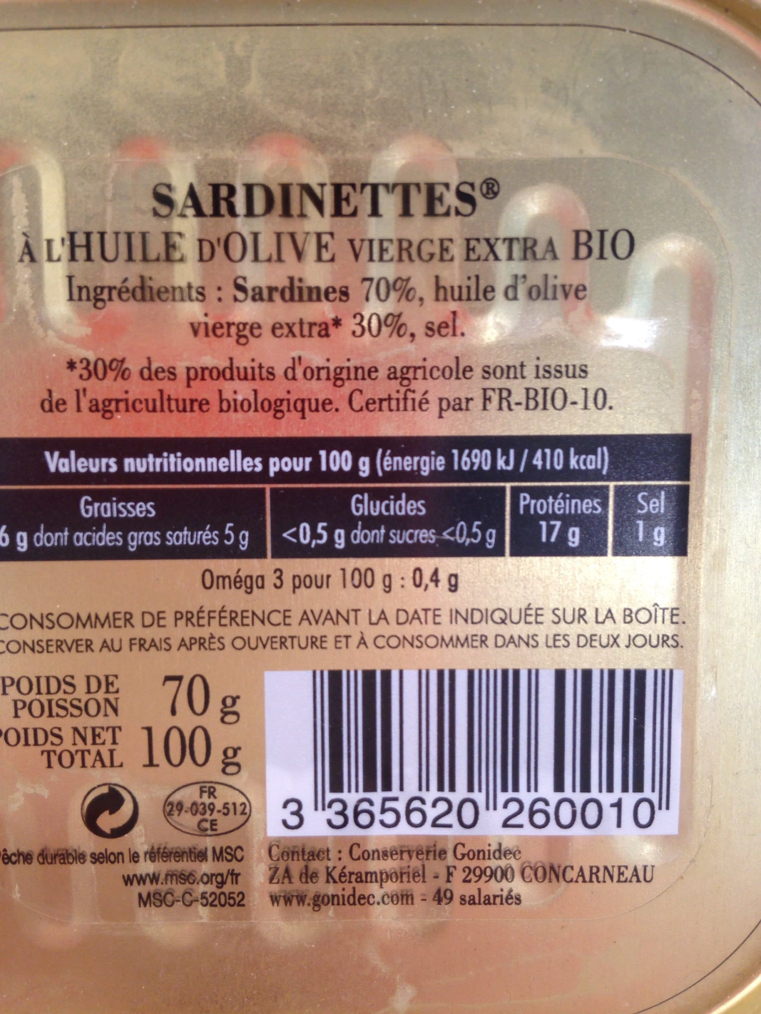 Les Mouettes d'Arvor Sardinettes huile d’olive bio packshot