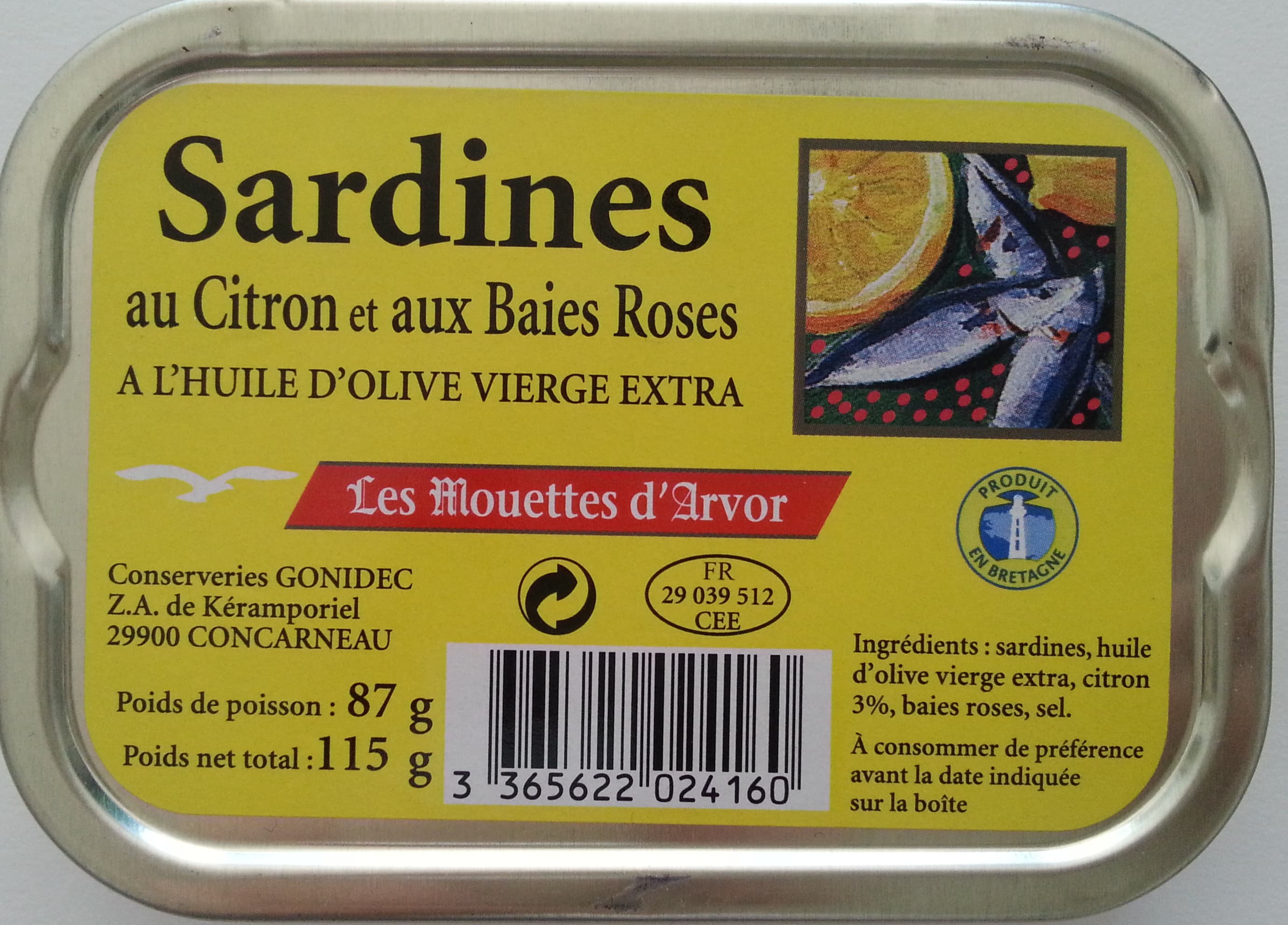 Les Mouettes d'Arvor Sardines au citron et aux baies roses packshot