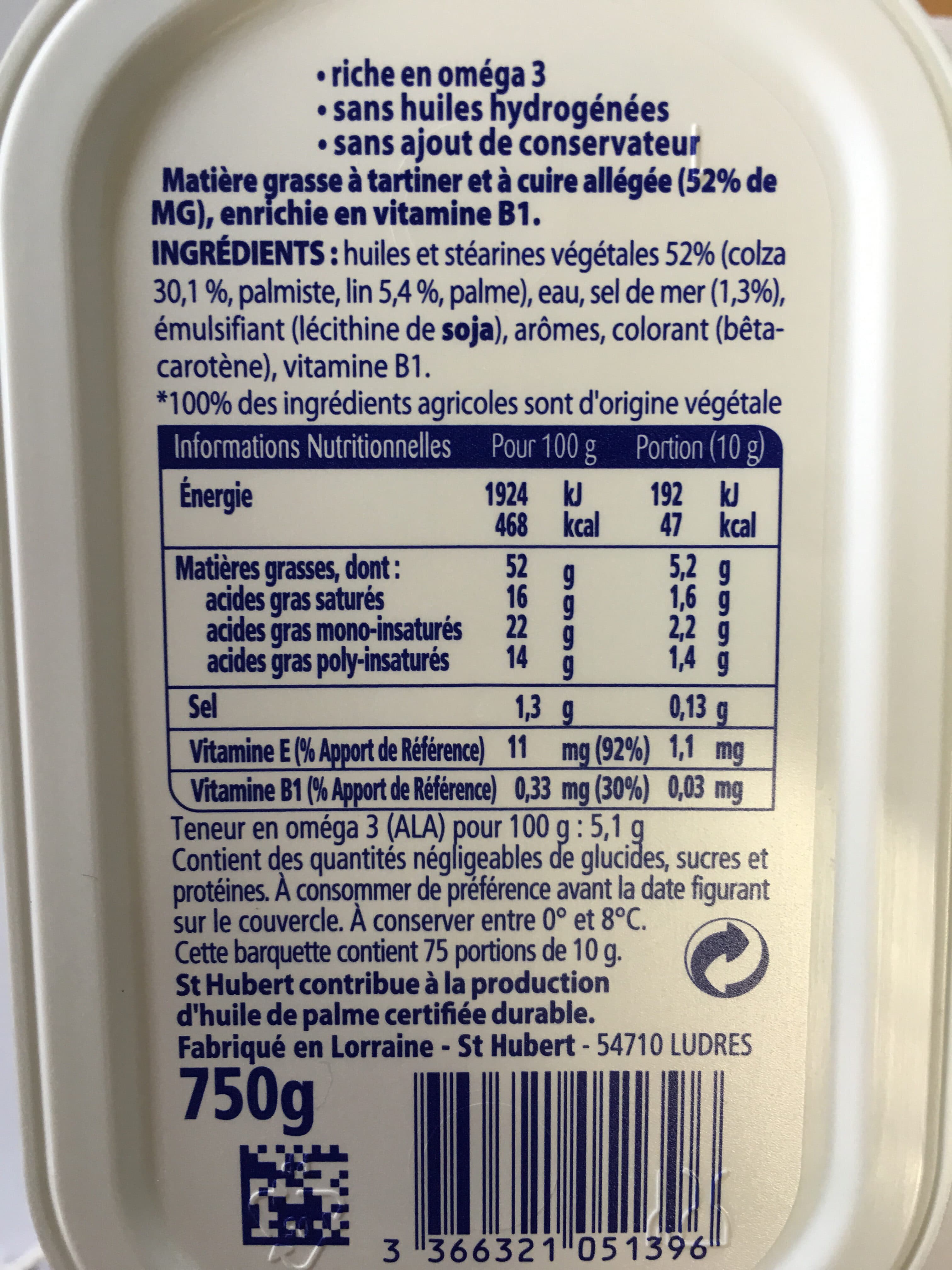 St Hubert St hubert omega 3 750 g demi sel grand format packshot