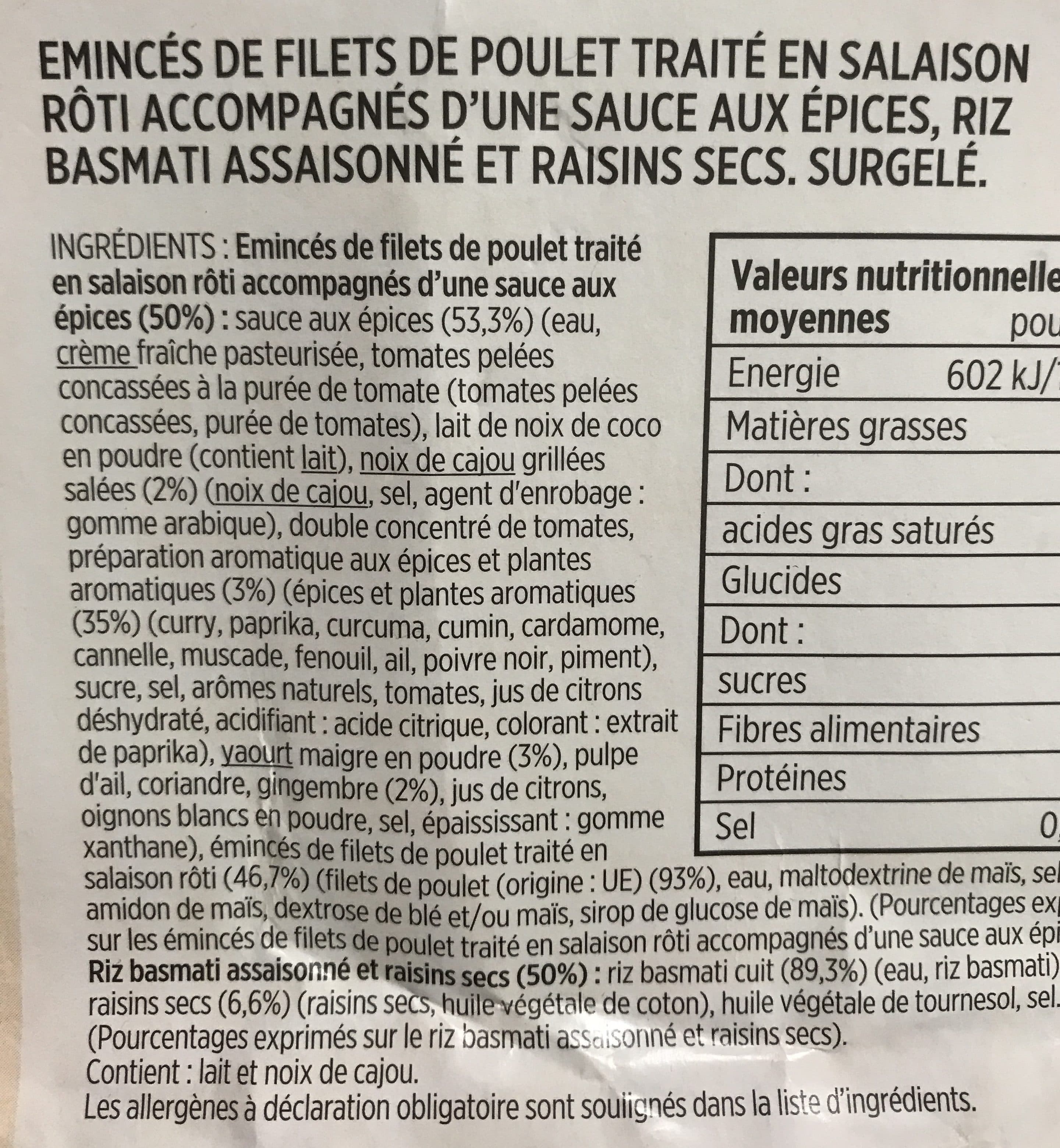 Toupargel Poulet tikka masala et riz basmati packshot