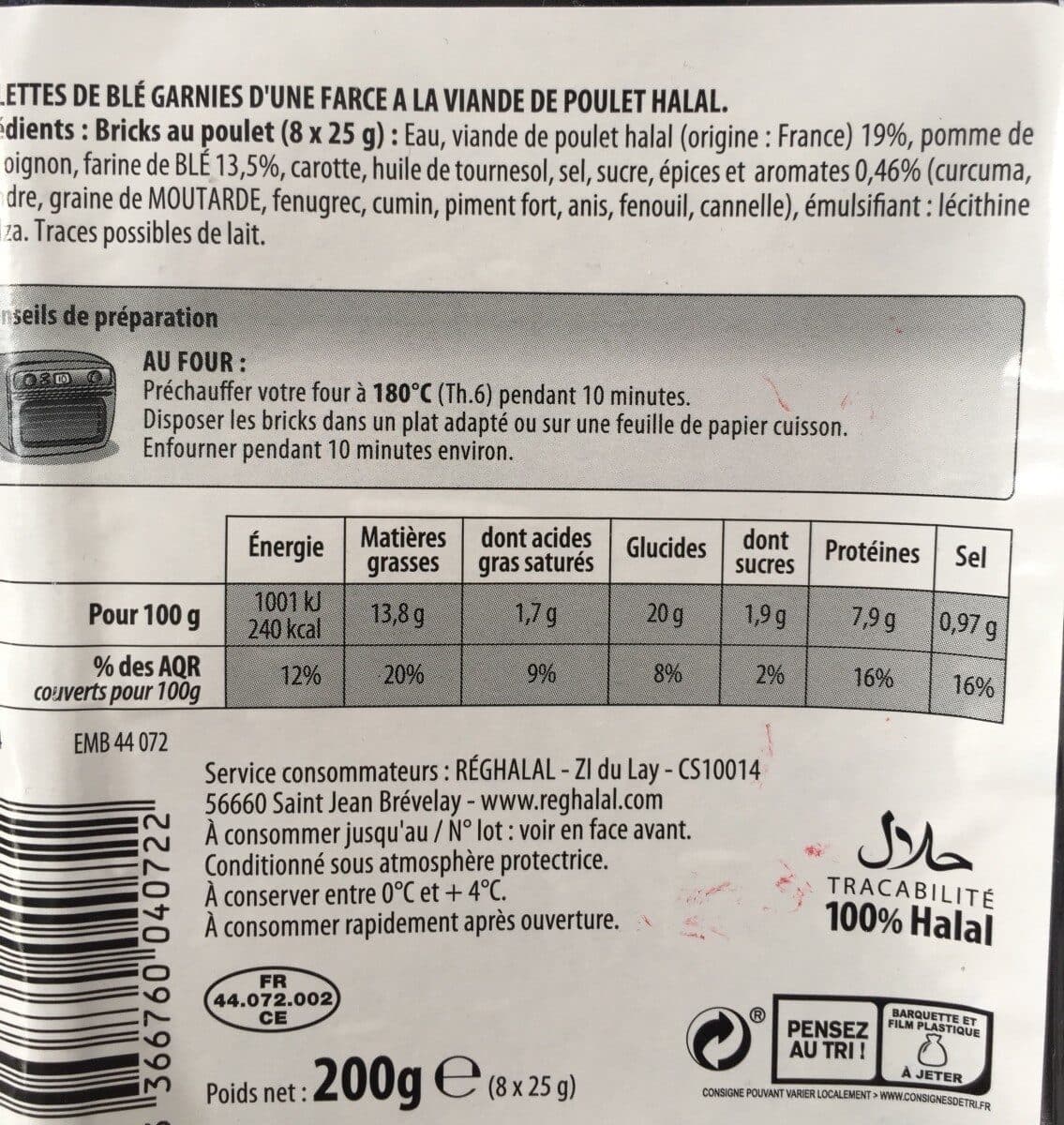 Réghalal Bricks au poulet oriental halal packshot