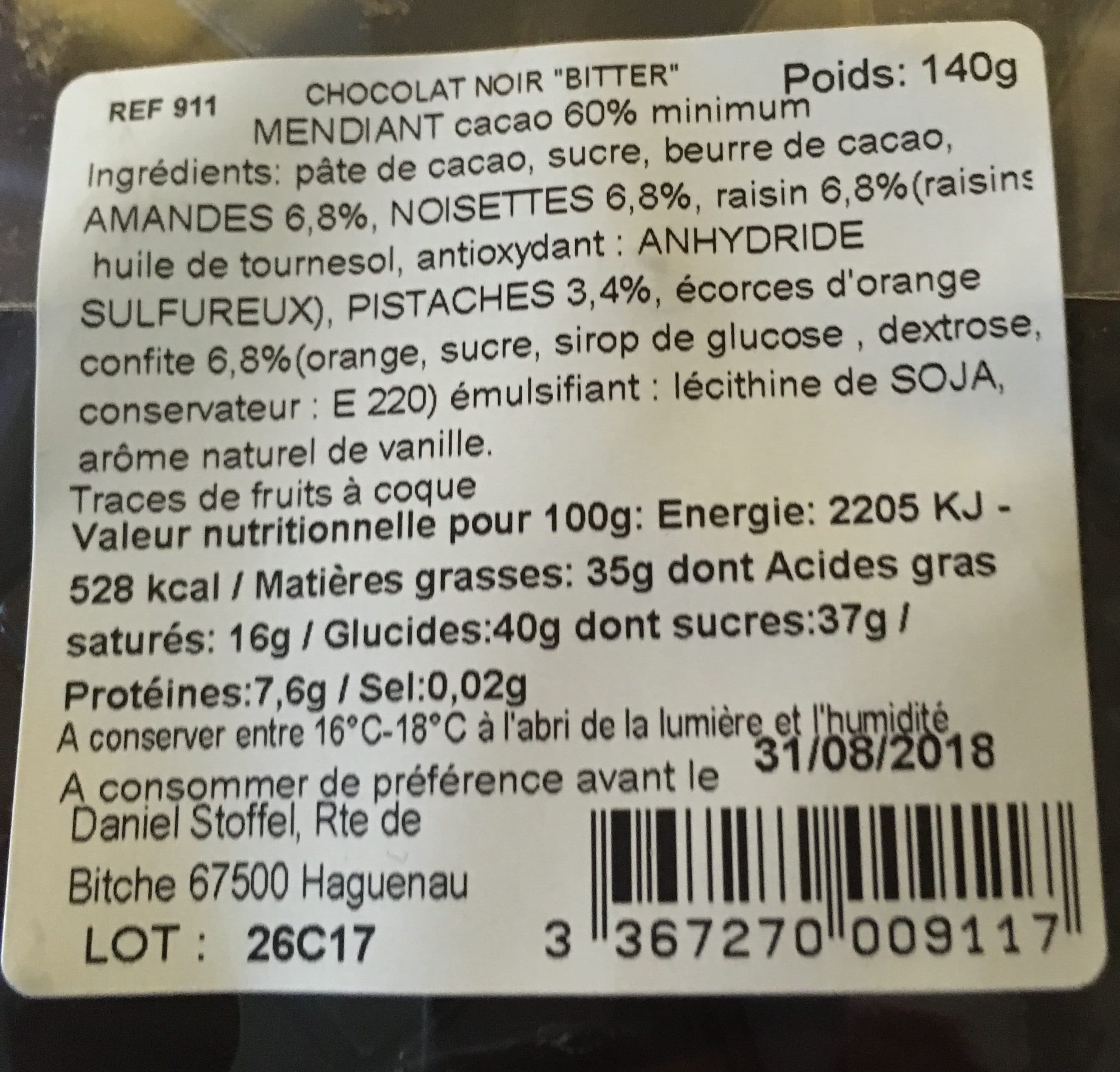 Daniel Stoffel Tablette mendiant chocolat noir packshot