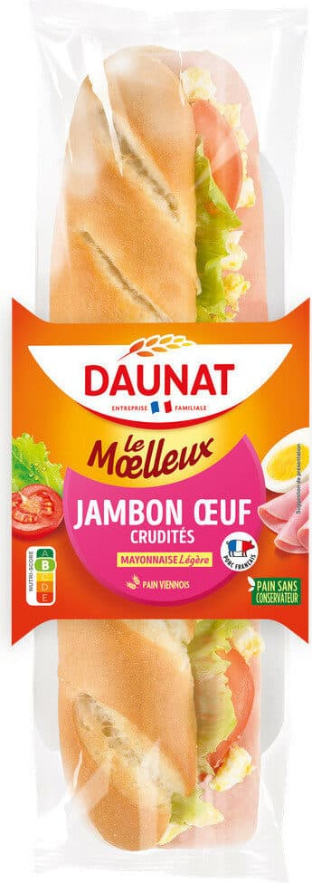 Daunat Sandwich Le Moelleux Jambon Oeuf Crudités mayonnaise packshot