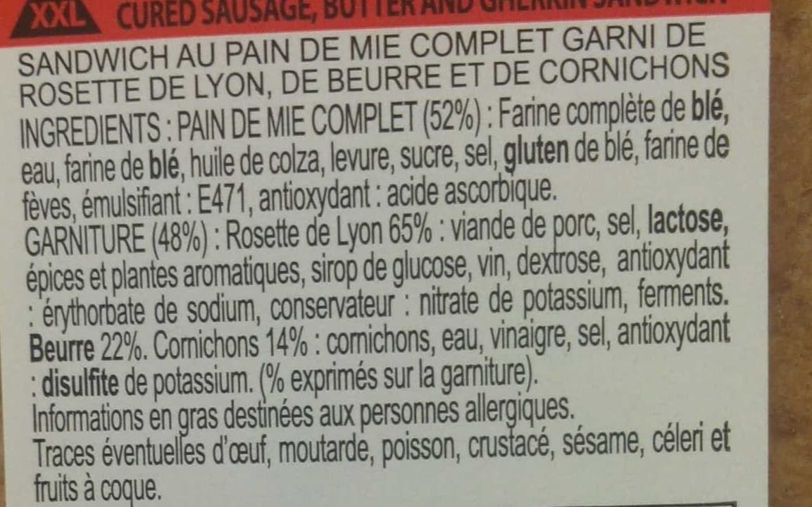 Daunat XXL Rosette de Lyon beurre cornichons packshot