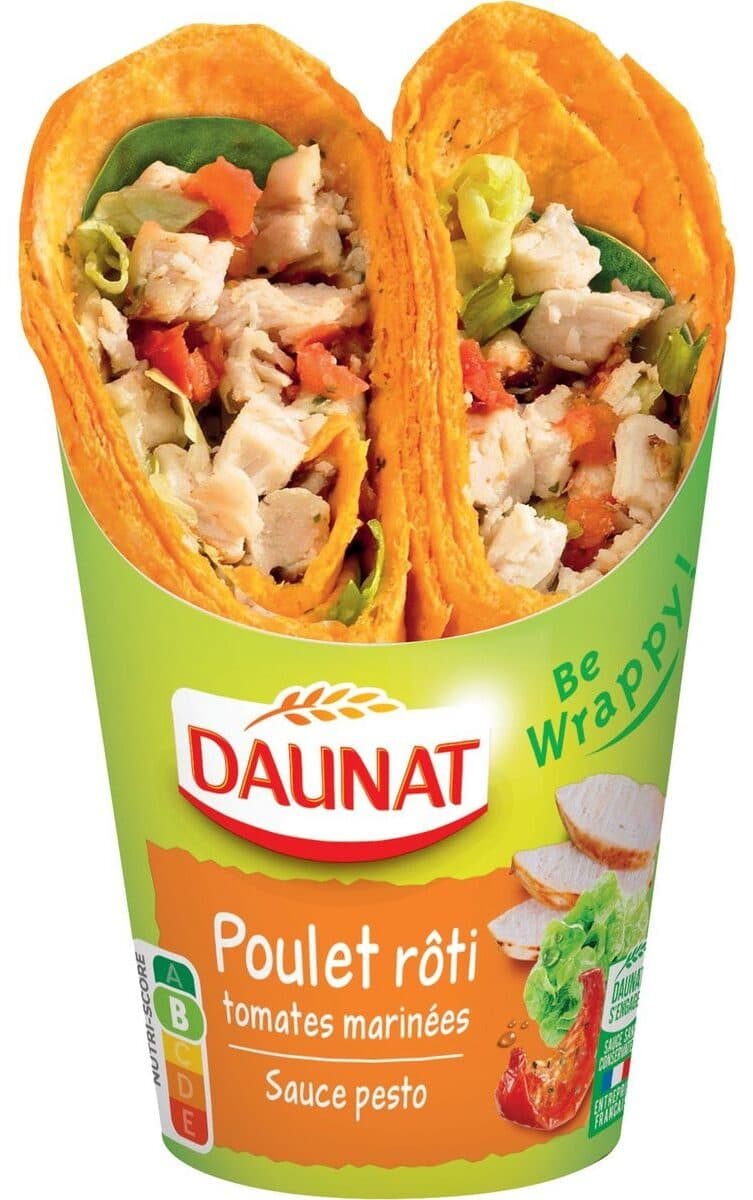 Daunat Be wrappy poulet rôti, tomates marinées, sauce pesto packshot