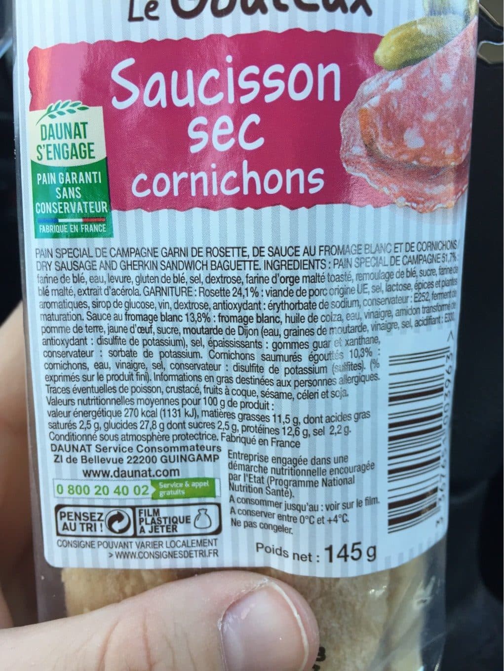 Daunat Saucisson Sec Cornichons Le Gouteux packshot