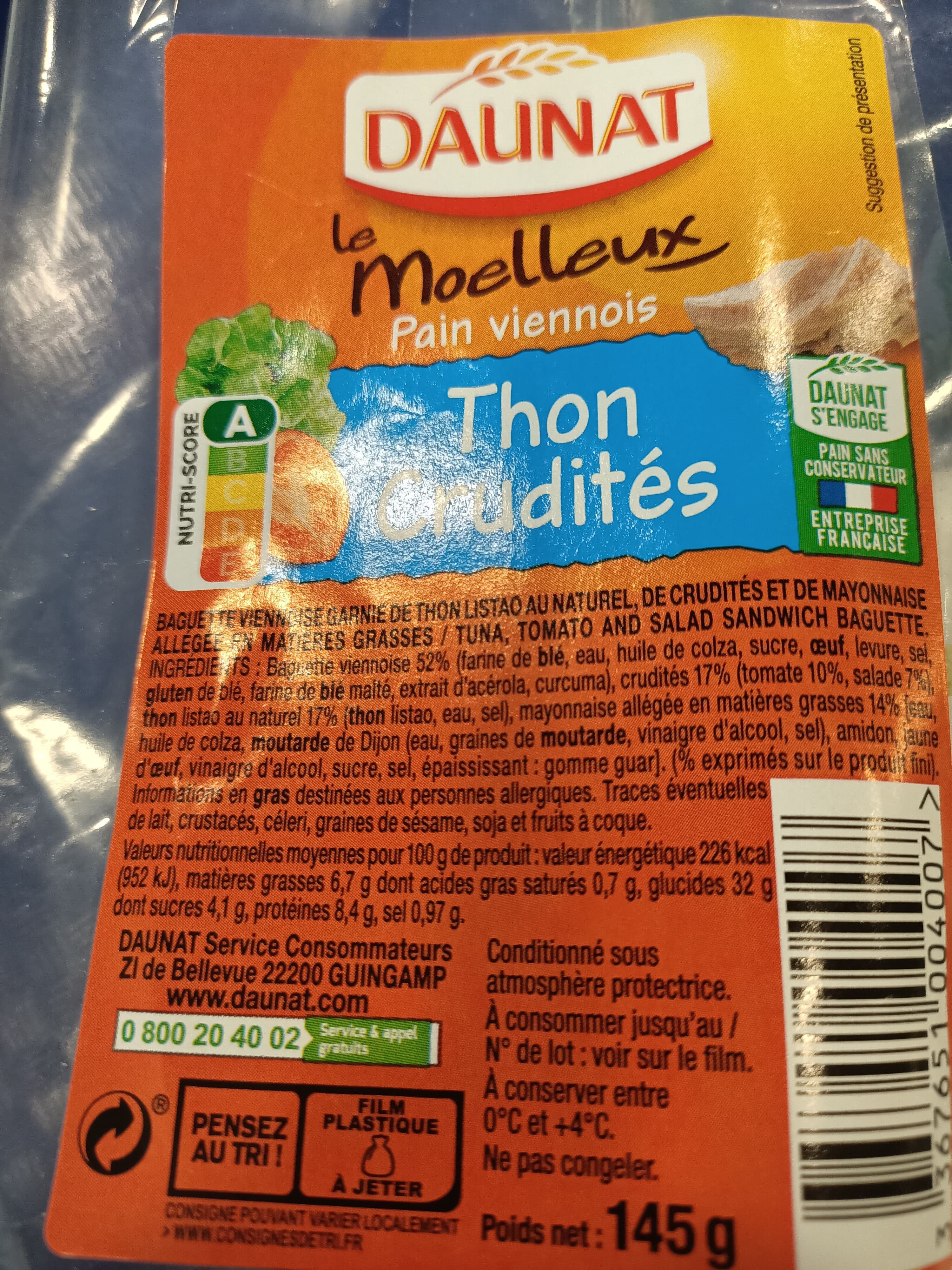 Daunat Le Moelleux Thon Crudités packshot