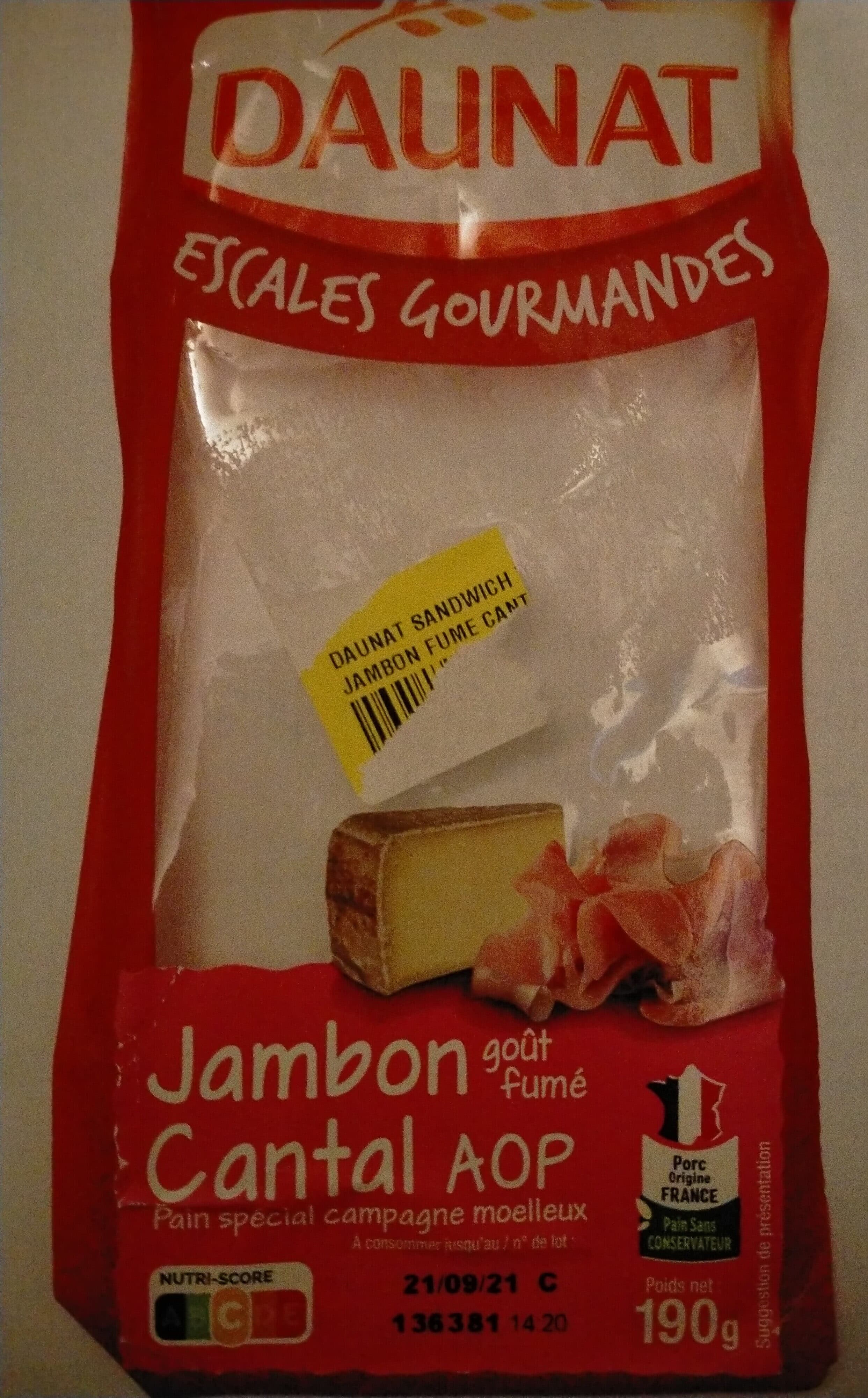 Daunat Sandwich Jambon fumé Cantal AOP packshot