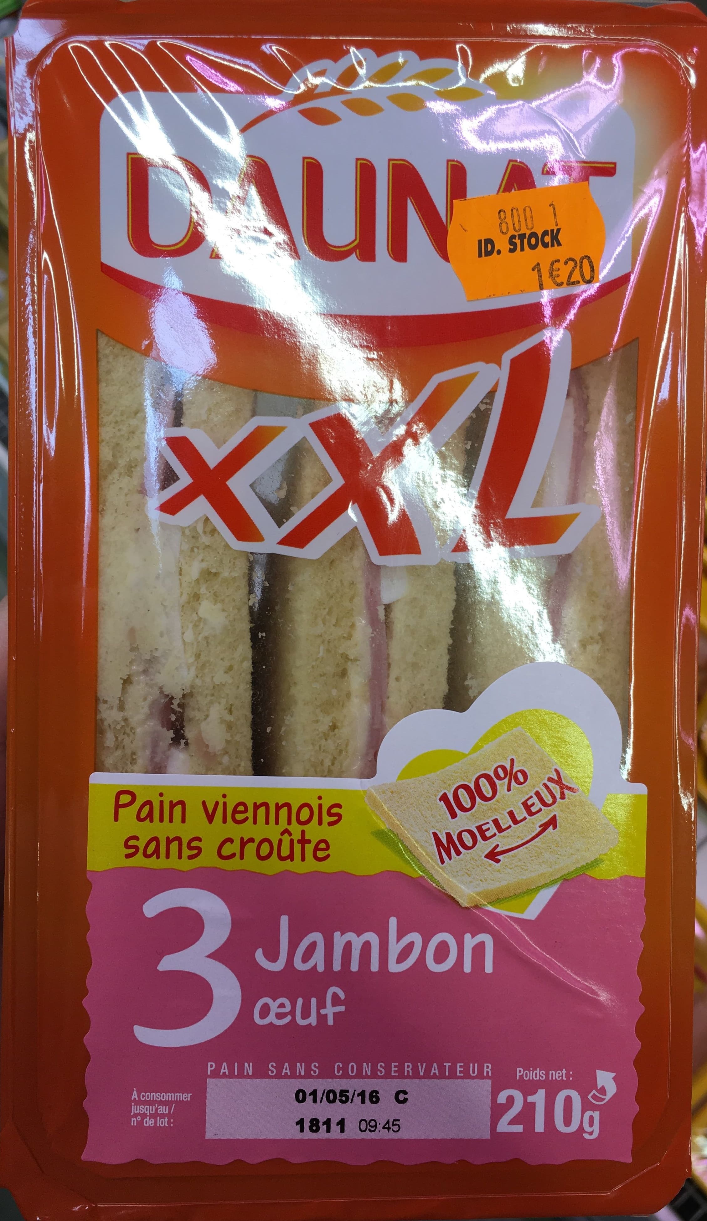 Daunat Pain viennois sans croûte jambon œuf packshot
