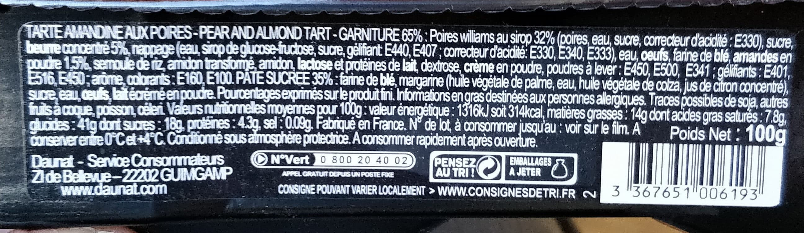 Daunat La Tarte amandine aux poires Williams packshot