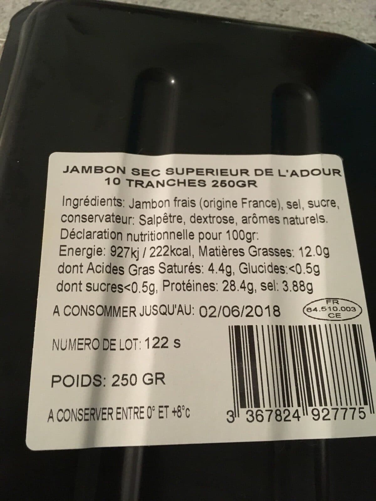 Michel Dupuy Jambon sec superieur de l'adour packshot