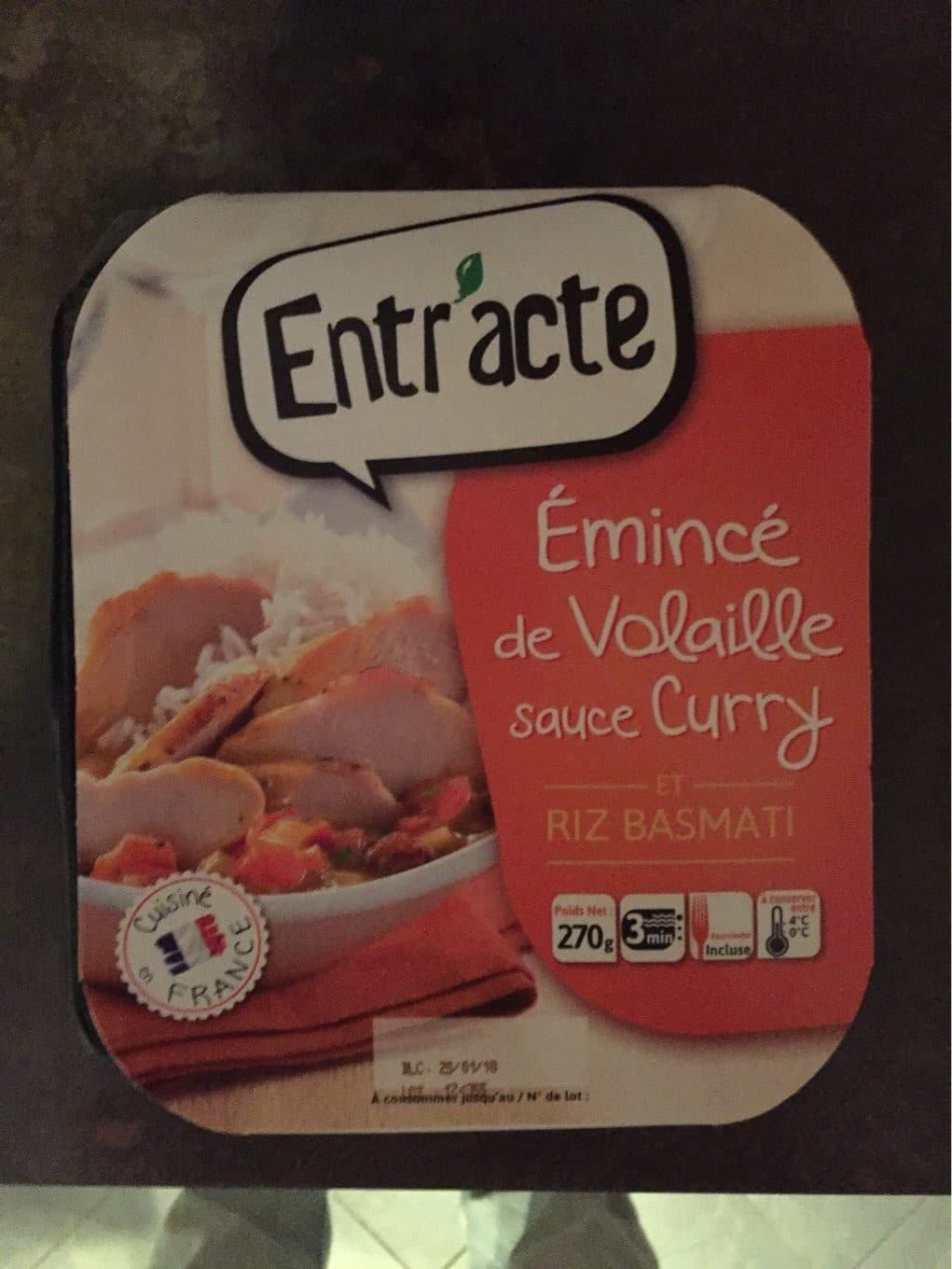 Entr acte Émincé de Volaille Sauve Curry packshot