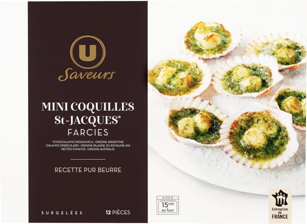 U Mini coquilles St Jacques farcies beurre ail & persil , x12 ,150g packshot