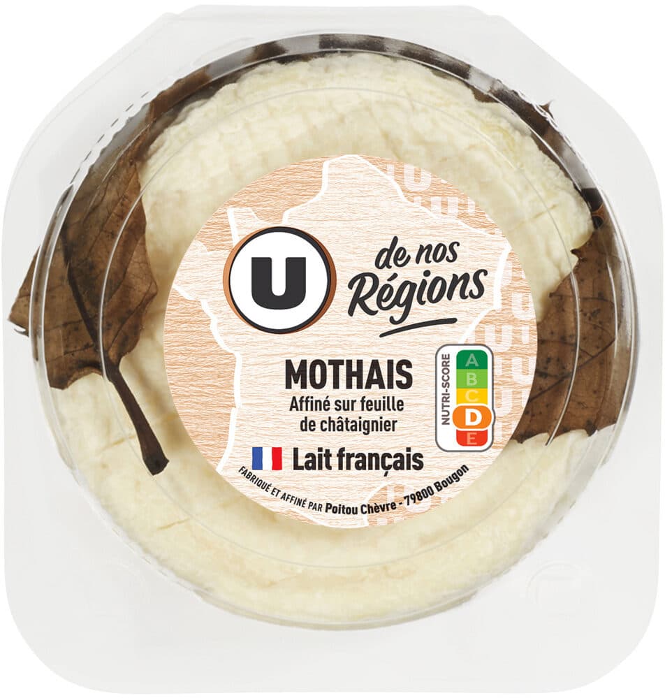 U Mothais affiné au lait de chèvre pasteurisé sur feuille de châtaignier25% de MG, 180g packshot