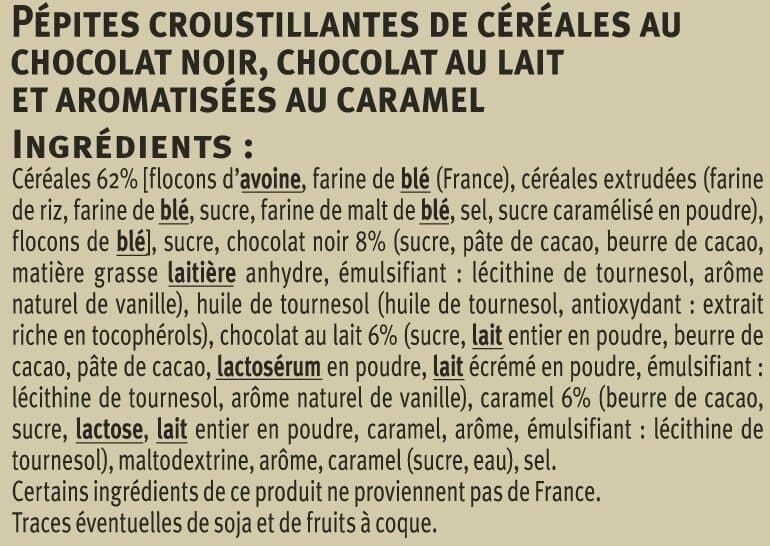 U Muesli croustillant chocolat au lait et chocolat noir caramel packshot