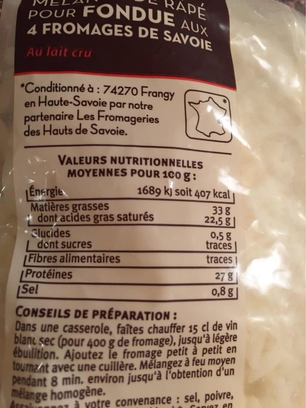 U Melange de 4 fromages au lait cru rape pour fondue U LES SAVEURS, 33%MG packshot