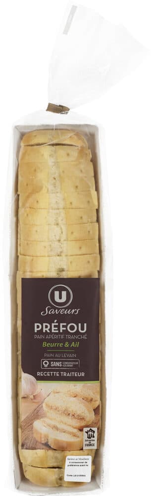 U Préfou pain apéritif tranché au beurre et à l'ail 300g packshot